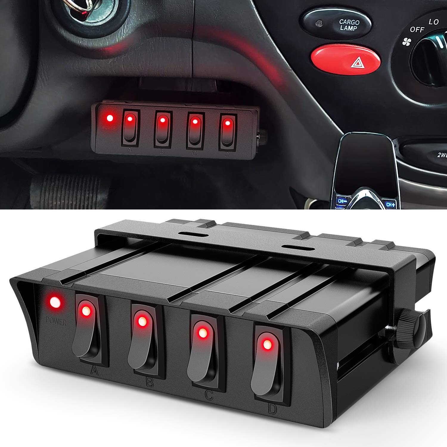 Nilight 4 Gang Rocker Switch Box SPST Toggle Switch Panel 12V 24V 20A Switch Panel 40Amp Max for Automotive Cars Vehicles Boats 