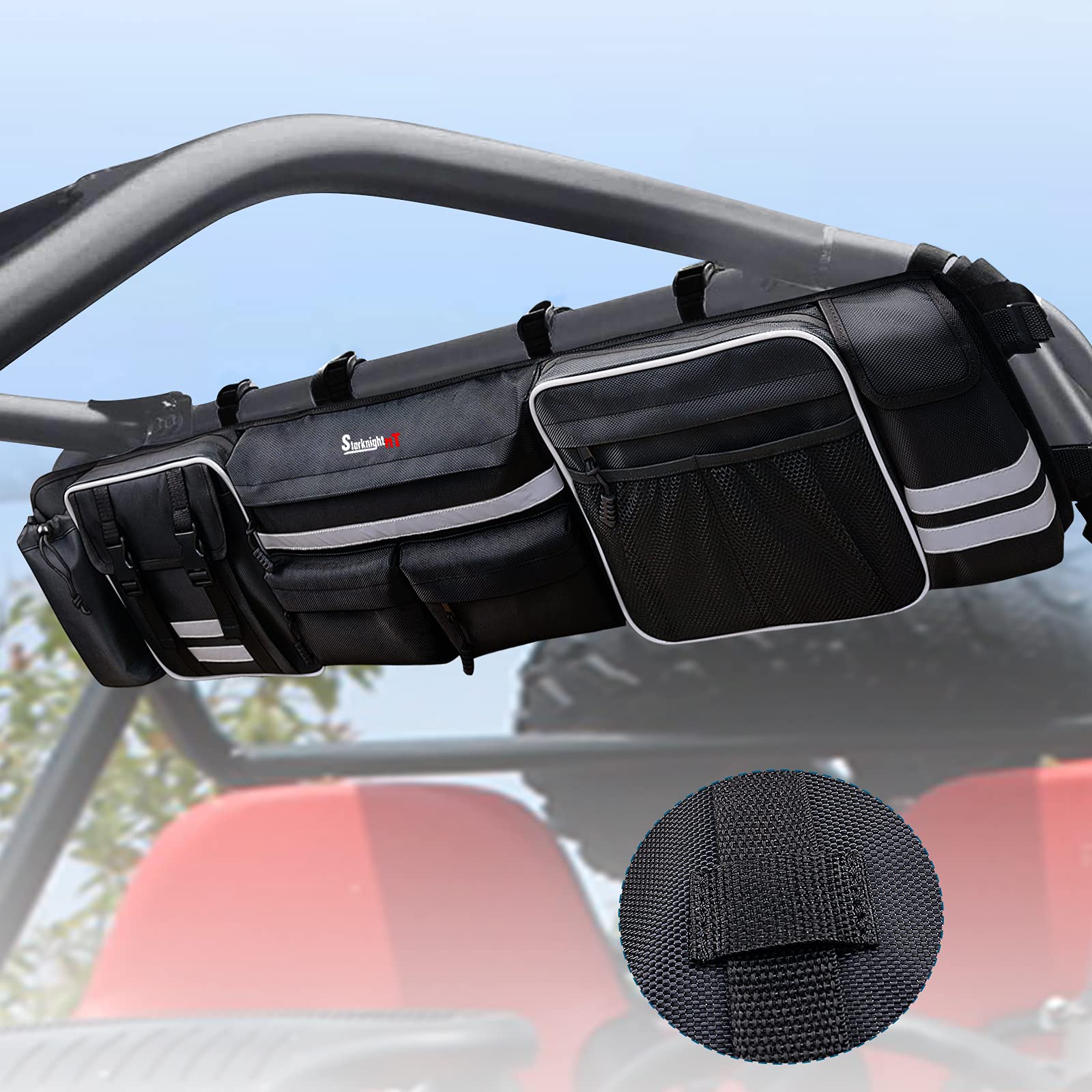 StarknightMT UTV Large Roll Cage Bag,Rear Roll Bar Overhead Storage Organizer Cargo Bags with Reflective Strip Compatible with R