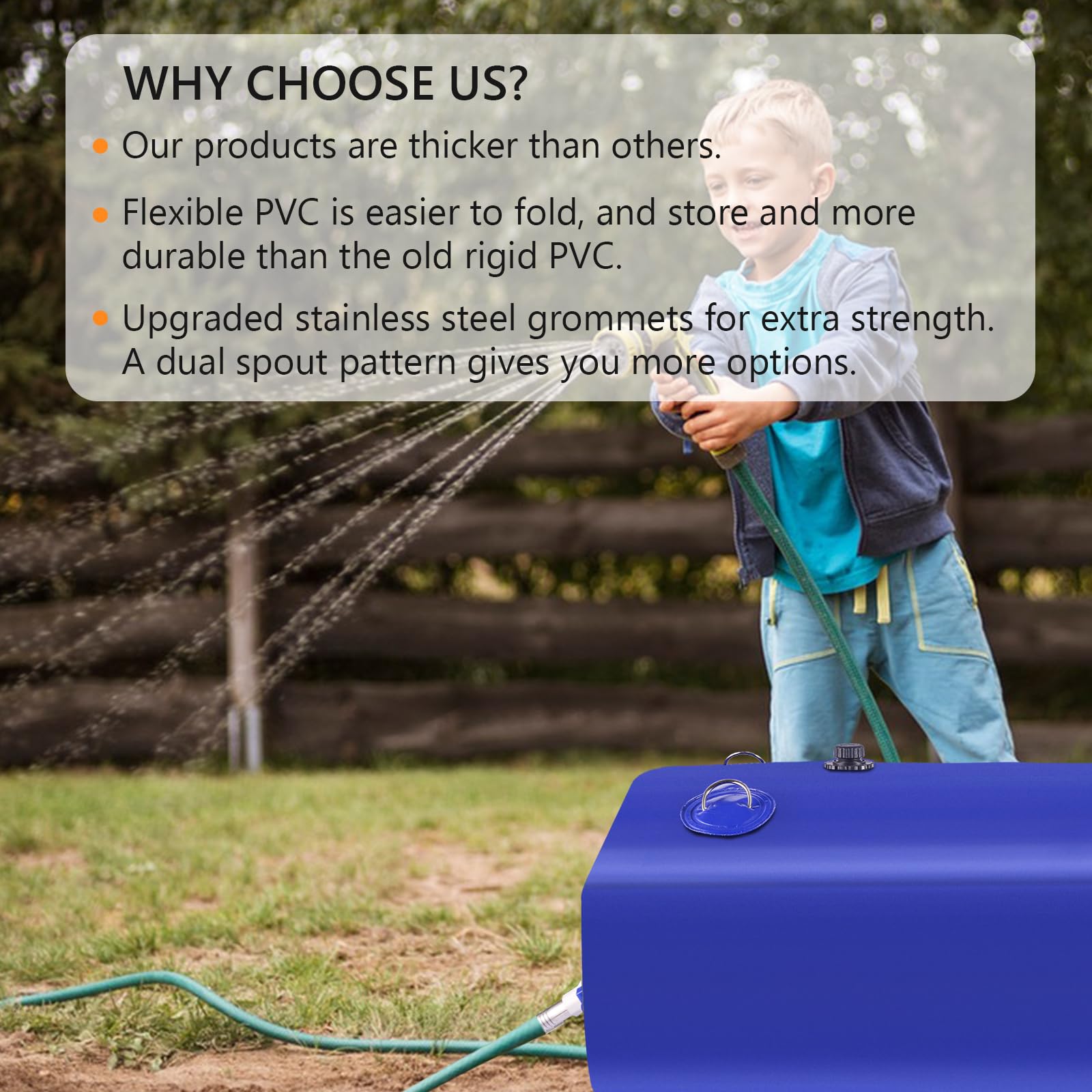 Rodelna Foldable Portable Water Storage Bladder - 105 Gallon PVC Tank with Spigot & Hose, Blue