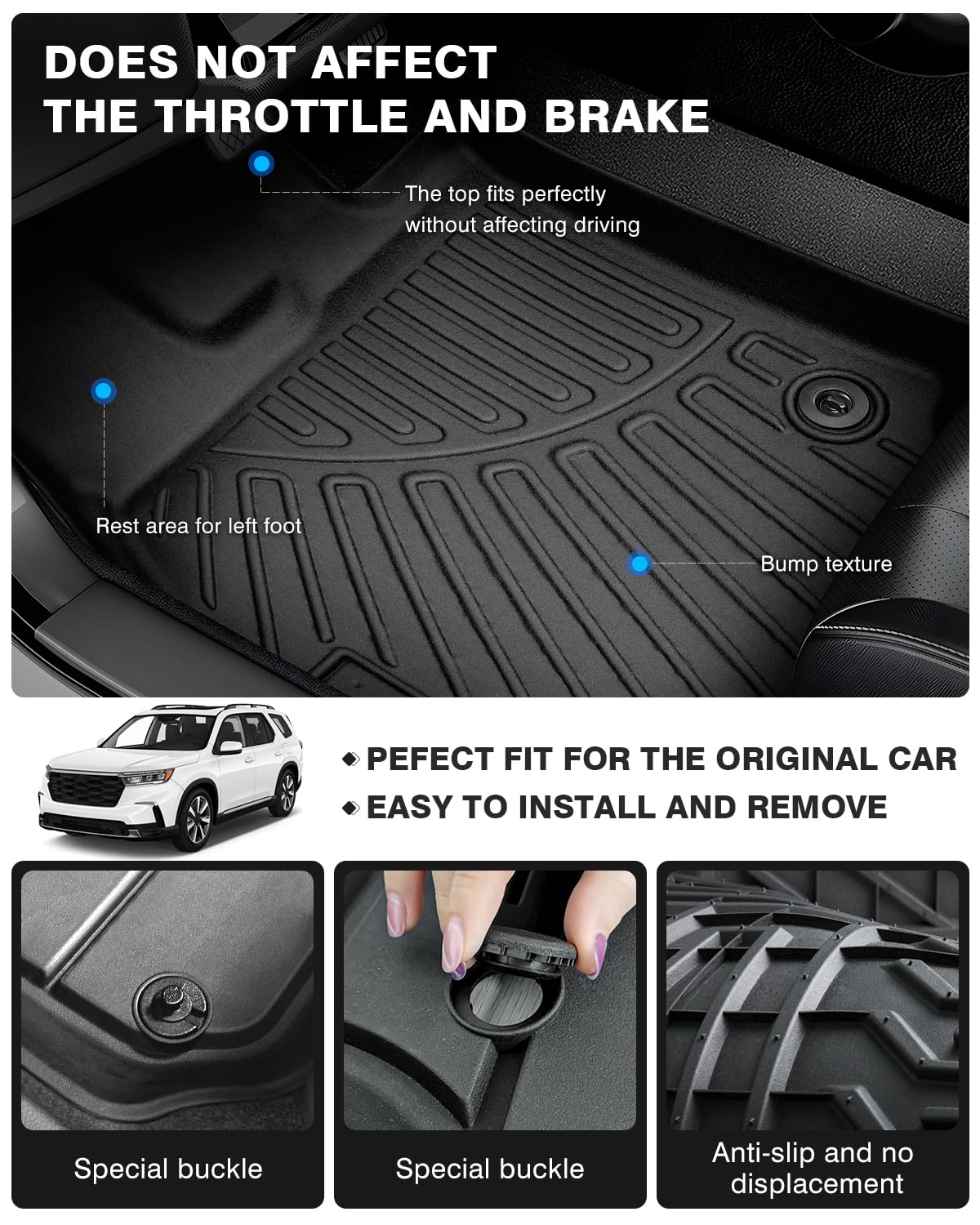 Powerty Floor Mats For 2023 2024 2025 Honda Pilot Accessories All Weather Floor Liner 3D Tpe 3 Row Floor Mat Heavy-Duty Floor Li