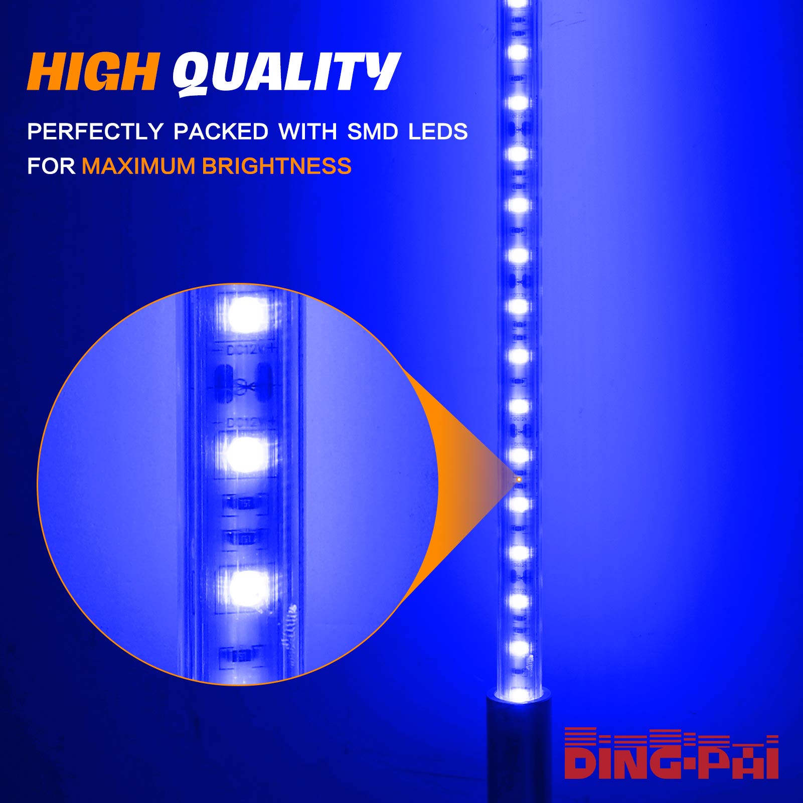 Ding.Pai Led Whip Lights Flag Pole Light Safety Antenna Whips Lamp With Flag For Atv Utv Offroad Sand Dune Buggy Rzr Truck Can 4X4 Side By Side (Blue, 4 Ft - Pack Of 1)…