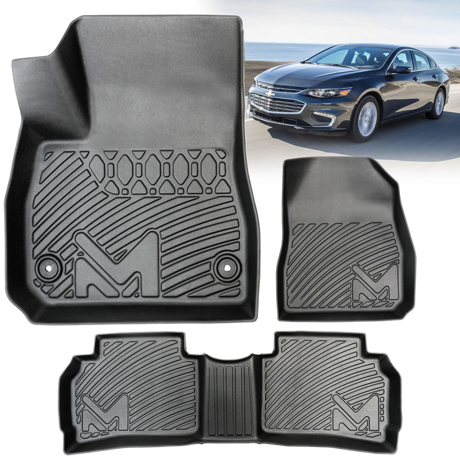 Tpe Automotive Floor Mats Custom For 2016-2025 Chevy Malibu (Not For Mlibu Limited), All Weather Cover Protection Waterproof Bla