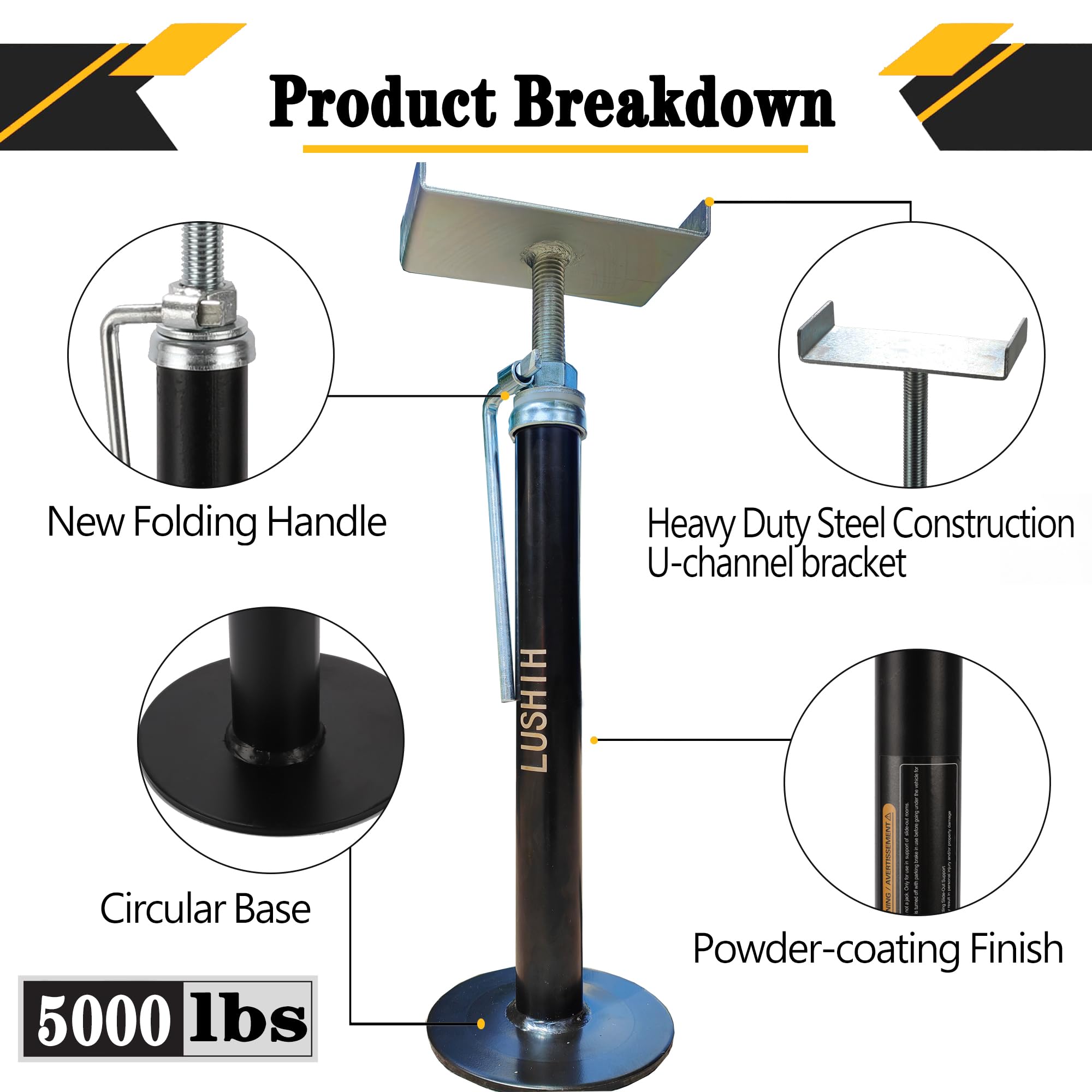LUSHIH RV Slide Out Support Trailer Stabilizer Jacks, RV Camper Accessories for Travel Trailers - 26.5'' to 50'' - 5000 Lbs Each