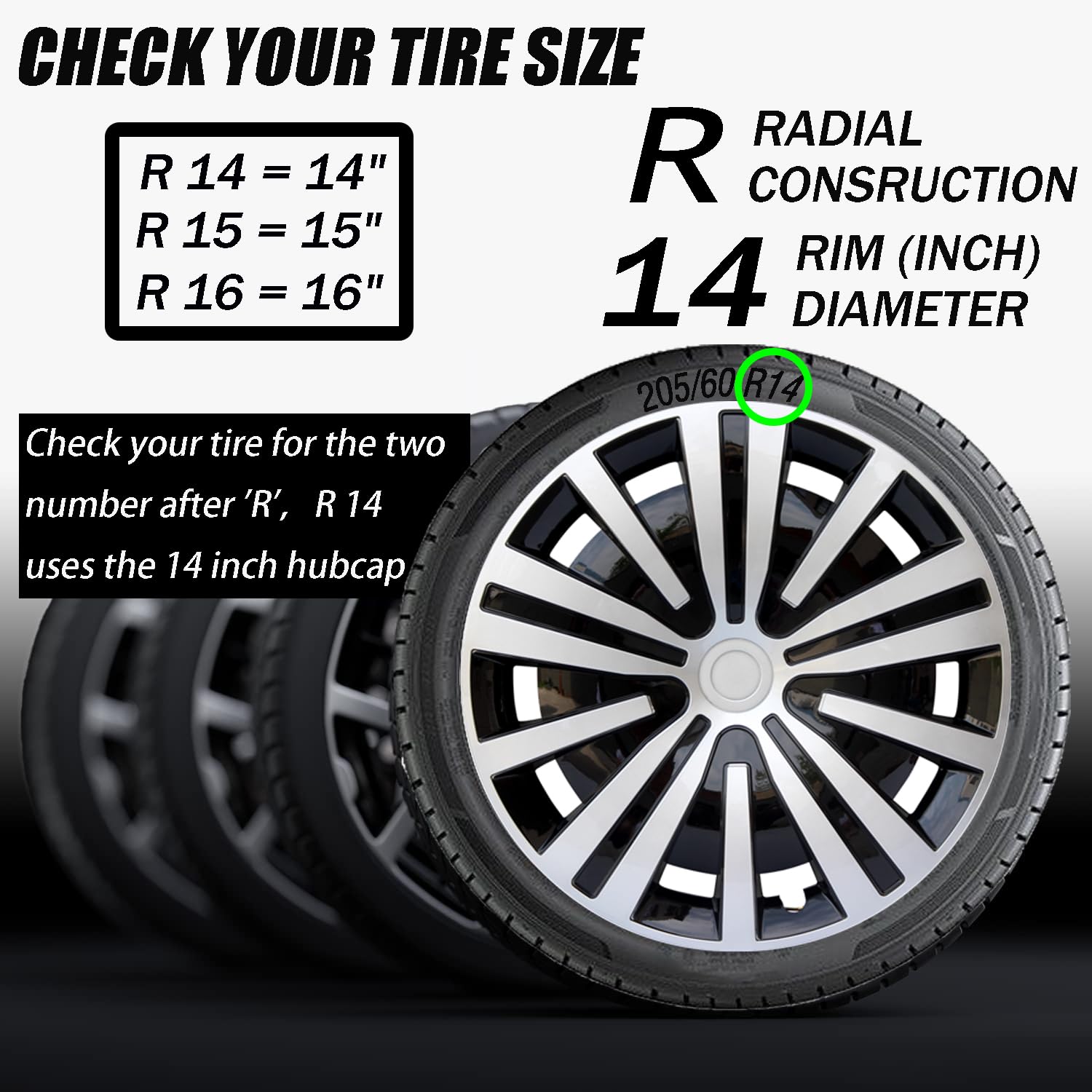 Hubcap Wheel Cover Replacement R14 Hub Caps Universal Wheel Rim Cover Abs Material Exterior Accessories Snap On Car Truck Suv -S