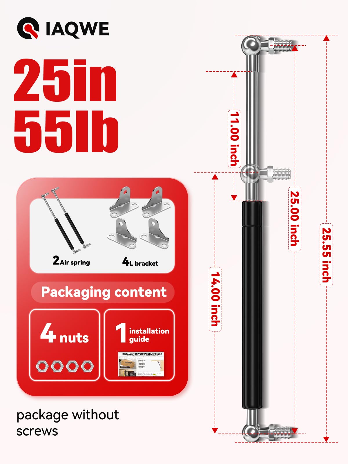25Inch 55Lbs/245N Gas Struts Springs Shocks Lift Support For Boat Cover Rv Bed Storage Heavy Duty Toolbox Lid Trash Bin Outdoor