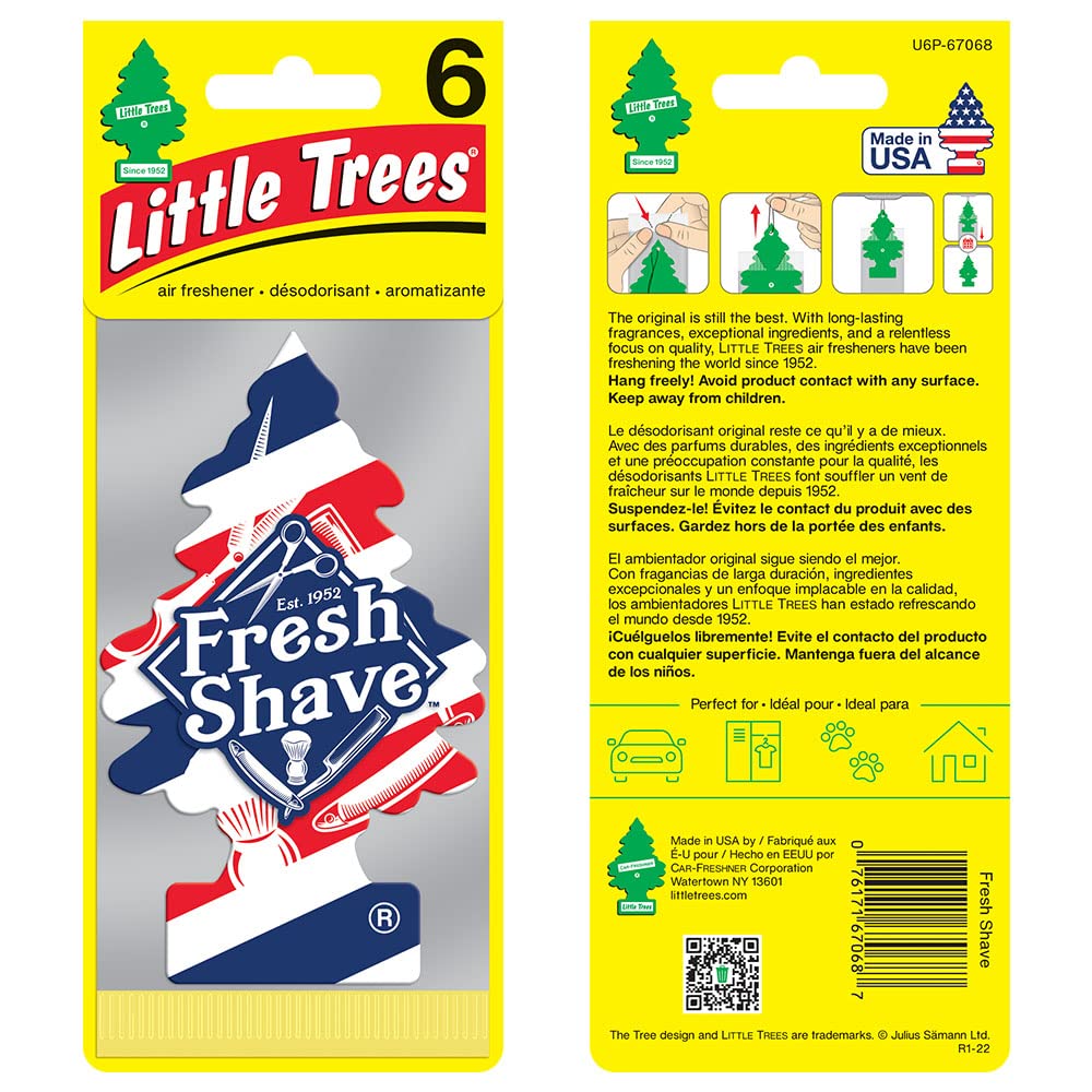 LITTLE TREES Air Fresheners - Fresh Shave Scent, 24 Hanging Tree Fresheners, 6 Count (Pack of 4), Model U6P-67068-AMA