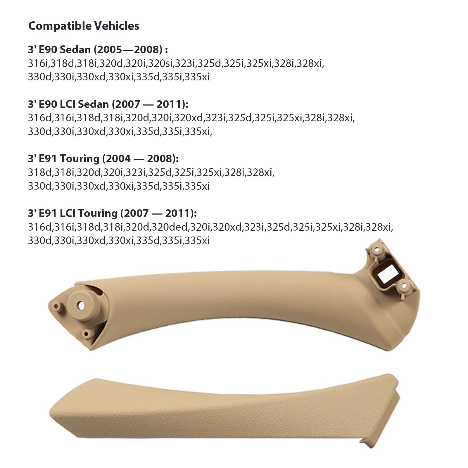 Jaronx For Bmw 3 Series E90/E91 Door Handle Replacement Kit, Passenger Side Outer Cover+Door Pull For Bmw 316 318 320 323 325 328 330 335(2004-2011) (Left Side,Pull Handle+Outer Cover)