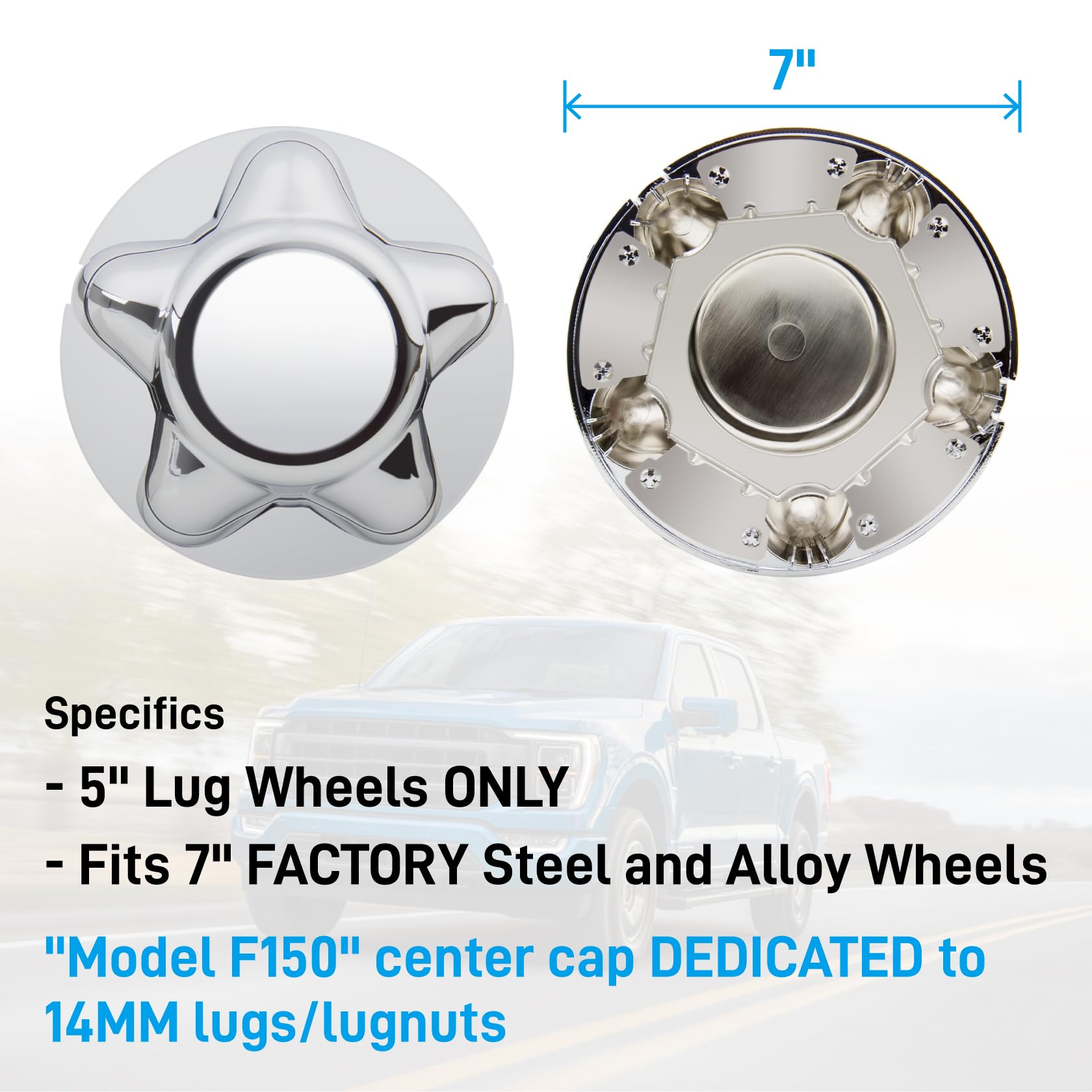 7'' Center Cap With 5-Lug Steel Wheel Chrome For Ford 1997-2003 F150 F-150 97-02 Expedition