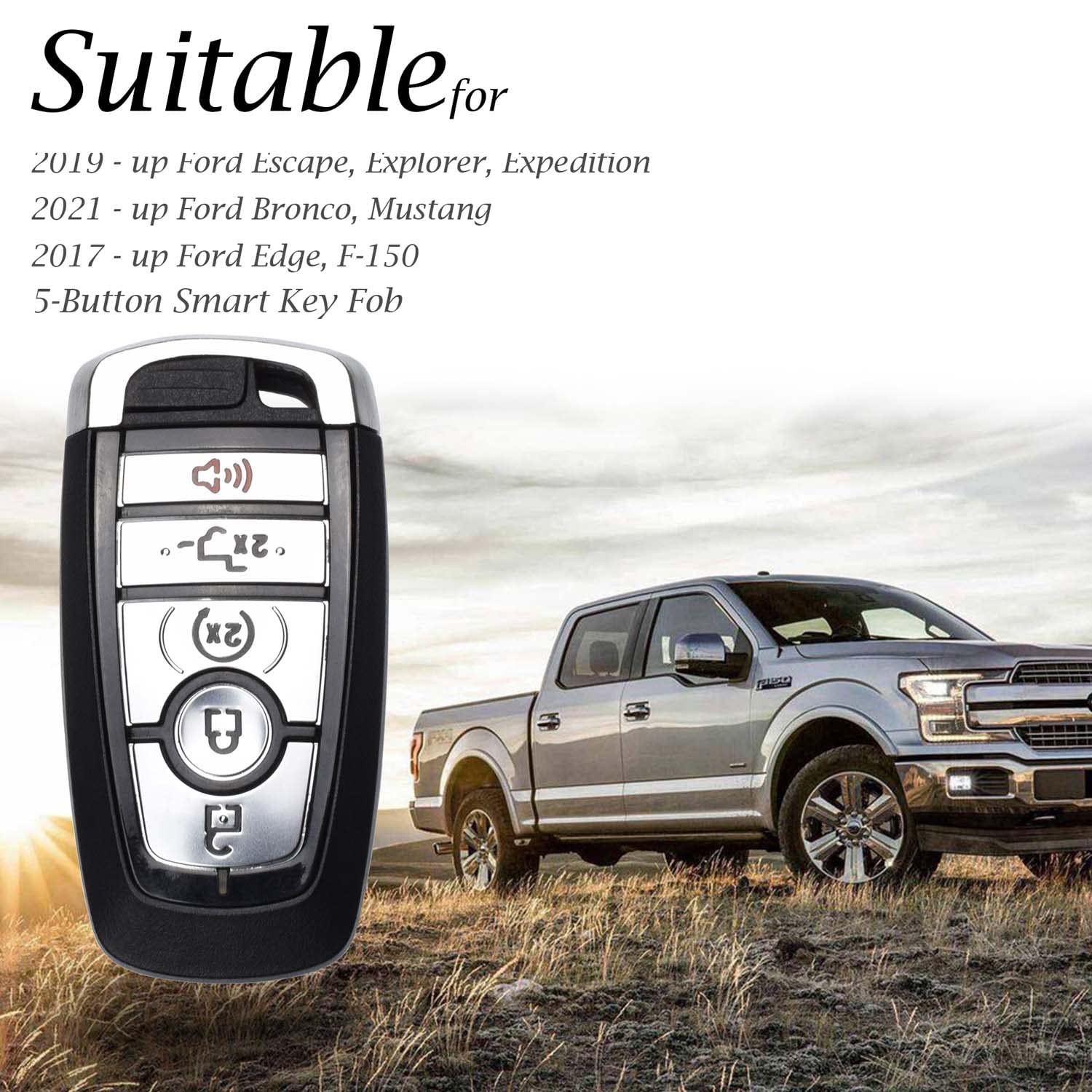 Vitodeco Leather Smart Key Fob Case Compatible With Ford Escape 2025, Bronco 2025, Explorer 2025, Edge 2025, Expedition 2025, F-150, Mustang 2025, F150 2025 And More Models (5-Button, Red)