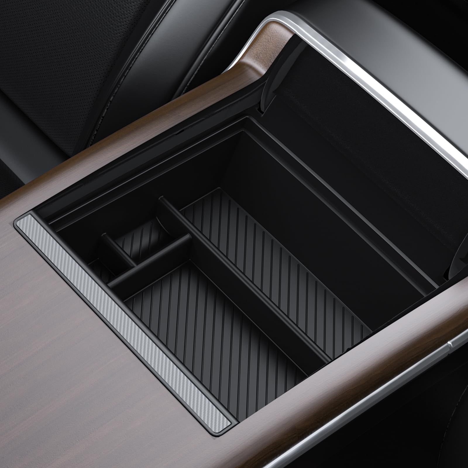 Basenor Upgraded 2022-2025 Tesla Model S Model X Center Console Organizer Tray(Carbon Edition), Armrest Storage Box For Model S/