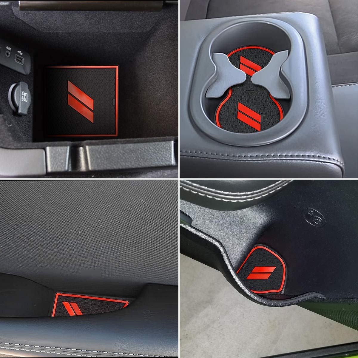 Auprite Anti Dust Mats For Dodge Challenger Accessories 2015 2016 2017 2018 2019 2020 2021 2022,Custom Fit Cup Holder Liners Mats Door Pocket Center Console Liners (Red, 11Pcs/Kit)