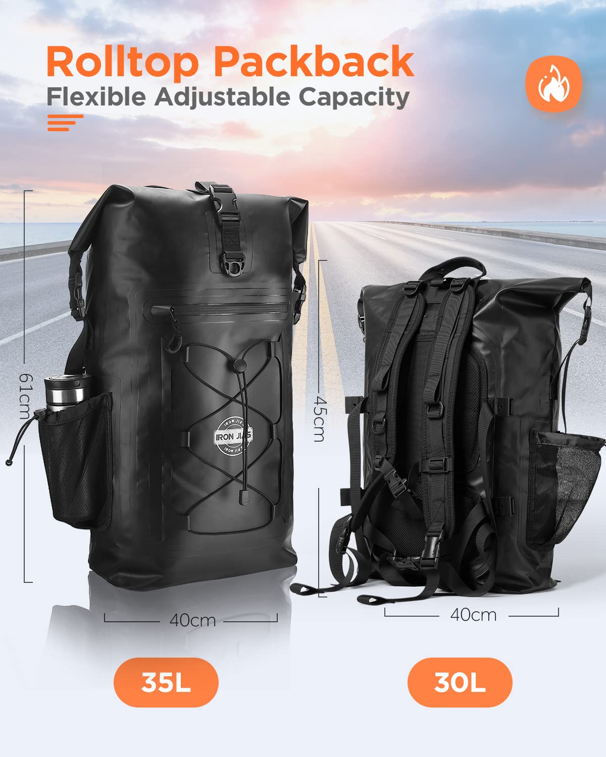 Grapelet Motorcycle Sissy Bar Bag Waterproof Motorcycle Backpack Tail Bags Travel Saddlebags 35L Duffle Bags PVC 500D Waterproof