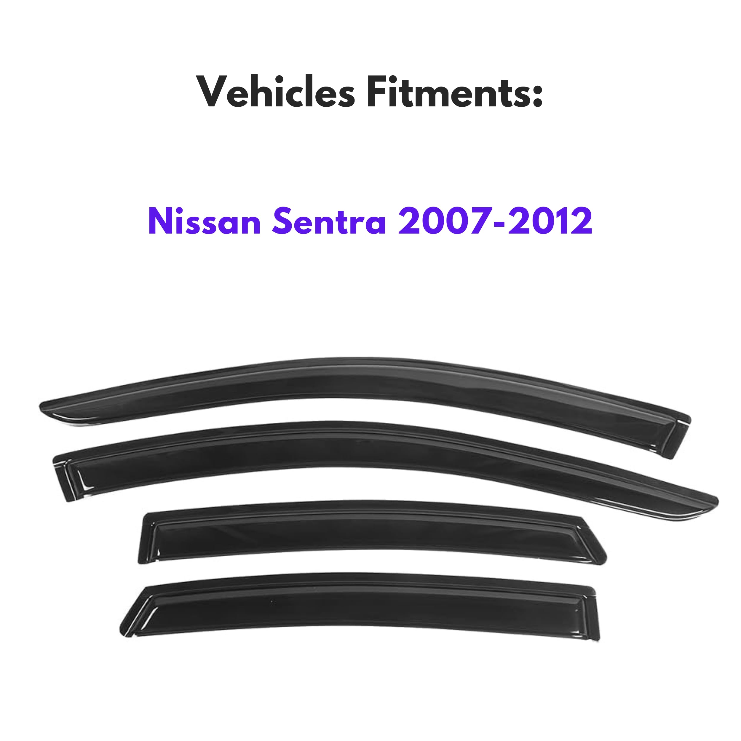 Kpy Window Visor Compatible With Nissan Sentra 2007-2012, 4Pc Rain Guard Side Window Vent Deflectors Tape-On Style, 2007 2008 20
