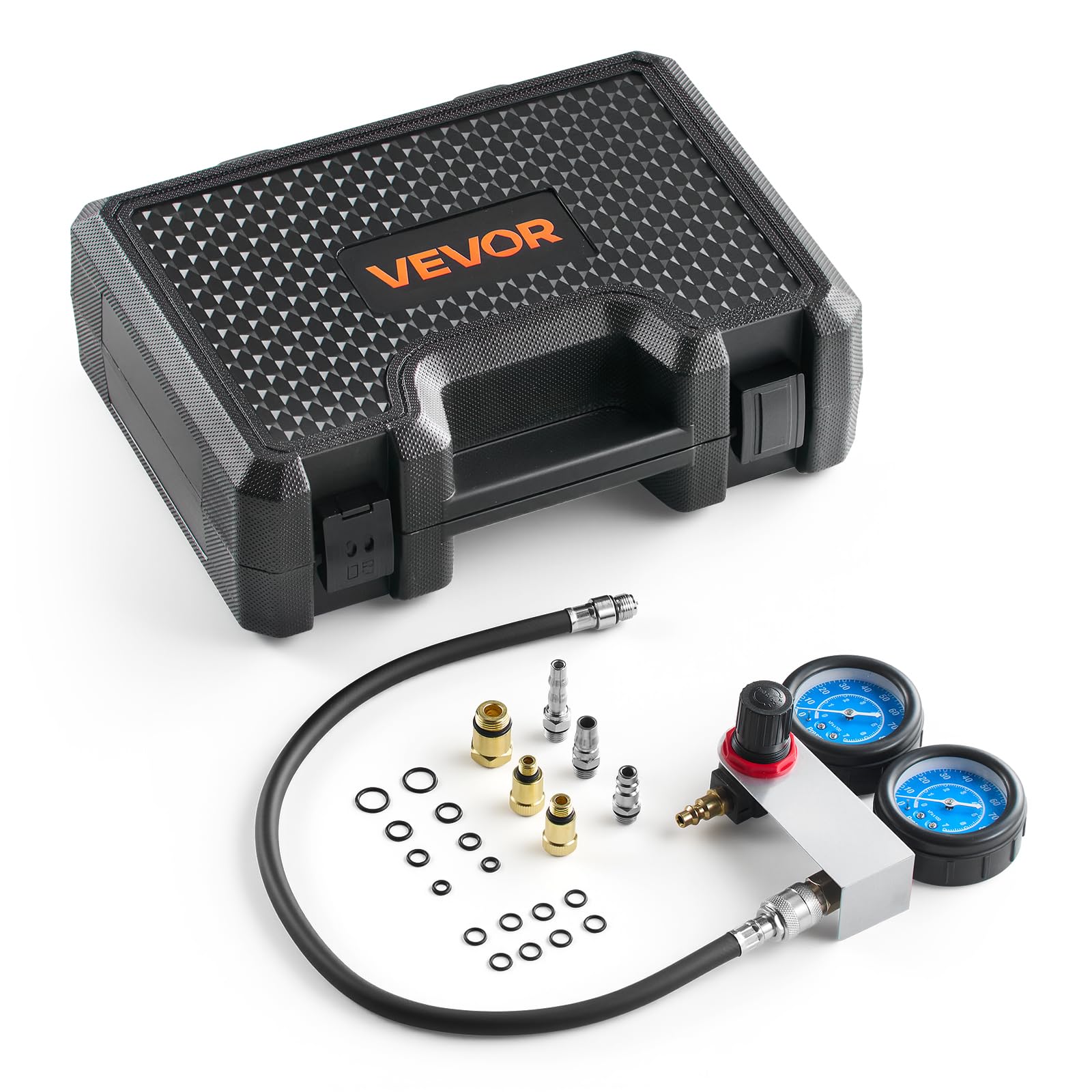 VEVOR Engine Cylinder Compression Tester Kit, Pressure Gauge Range of 0-100 PSI, Automotive Leak Down Tester Kit with 4 Adapters