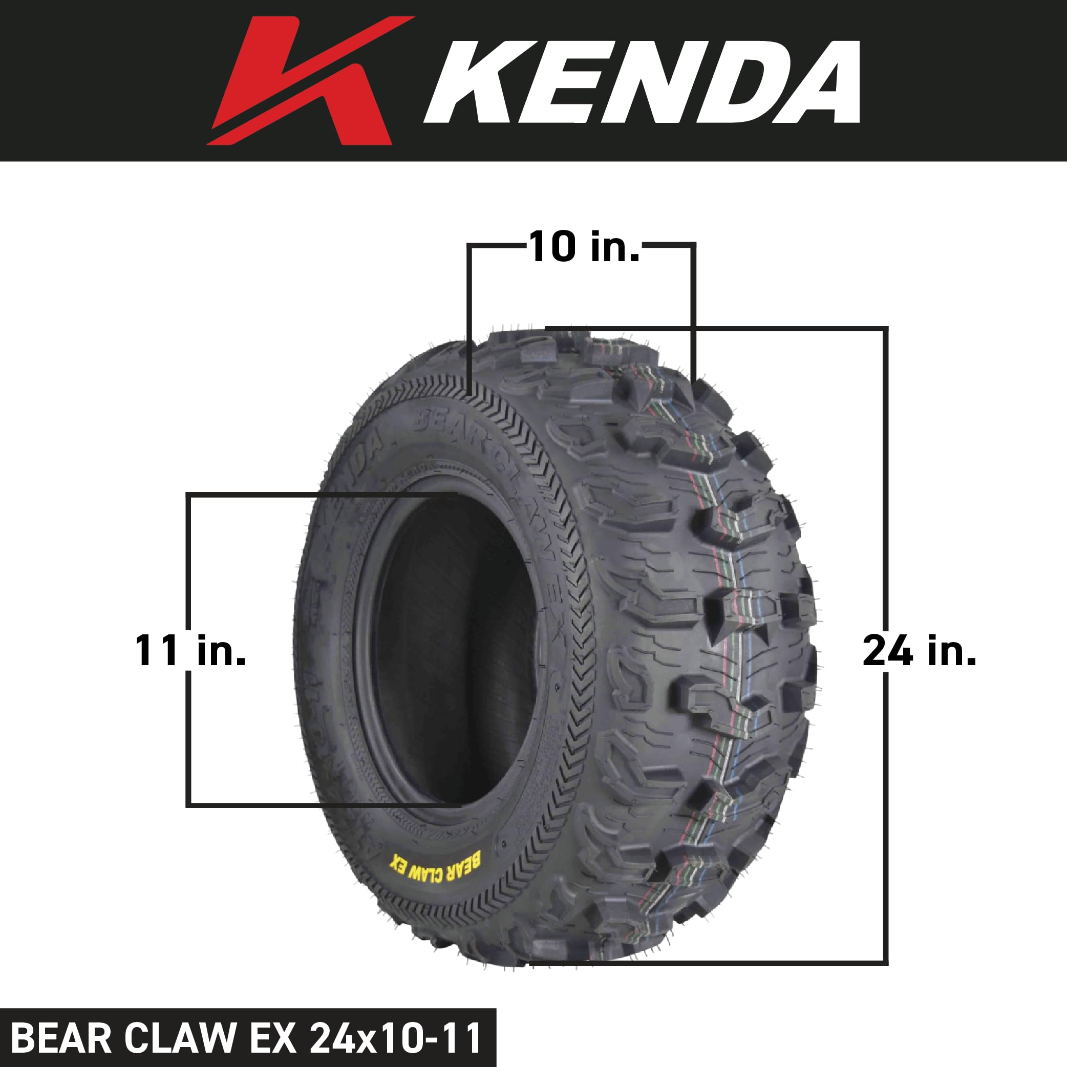 Kenda Bearclaw Ex K573-24X10-11 Rear Tire For All Terrain (Atv), Utv, And Side By Side (Sxs) Vehicles - 6-Ply - Bear Claw Ex 24X