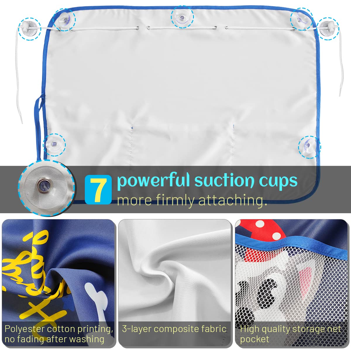 DIZA100 Car Window Shade for Baby(2 Pack), Blackout Car Sun Shades with Storage Pockets 7 Suction Cups Car Window Curtain Cute P