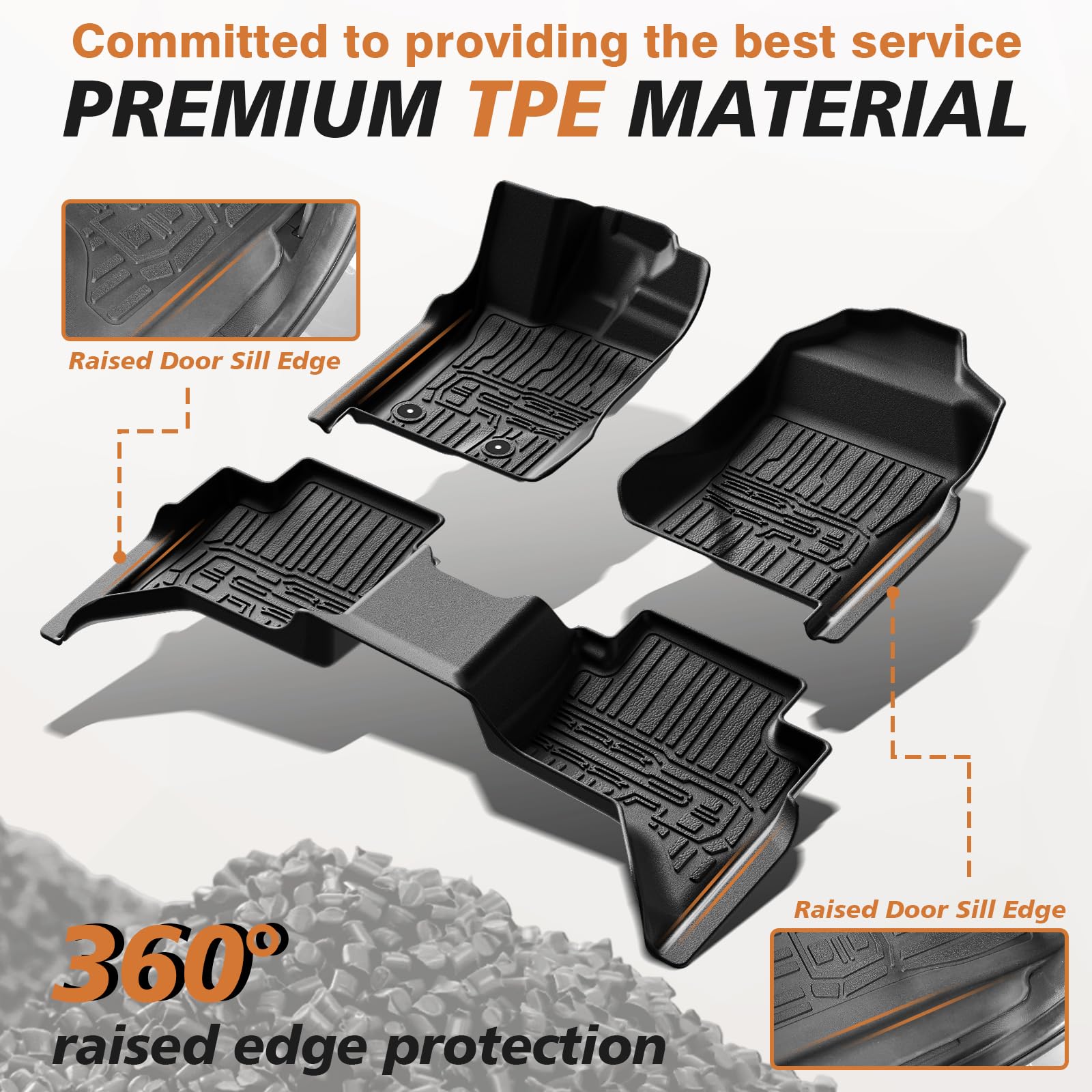 Triplealiners Floor Mats Compatible With Ford Ranger 2024-2025 Supercrew Accessories All Weather Custom Fit 1St & 2Nd Row Tpe Tr