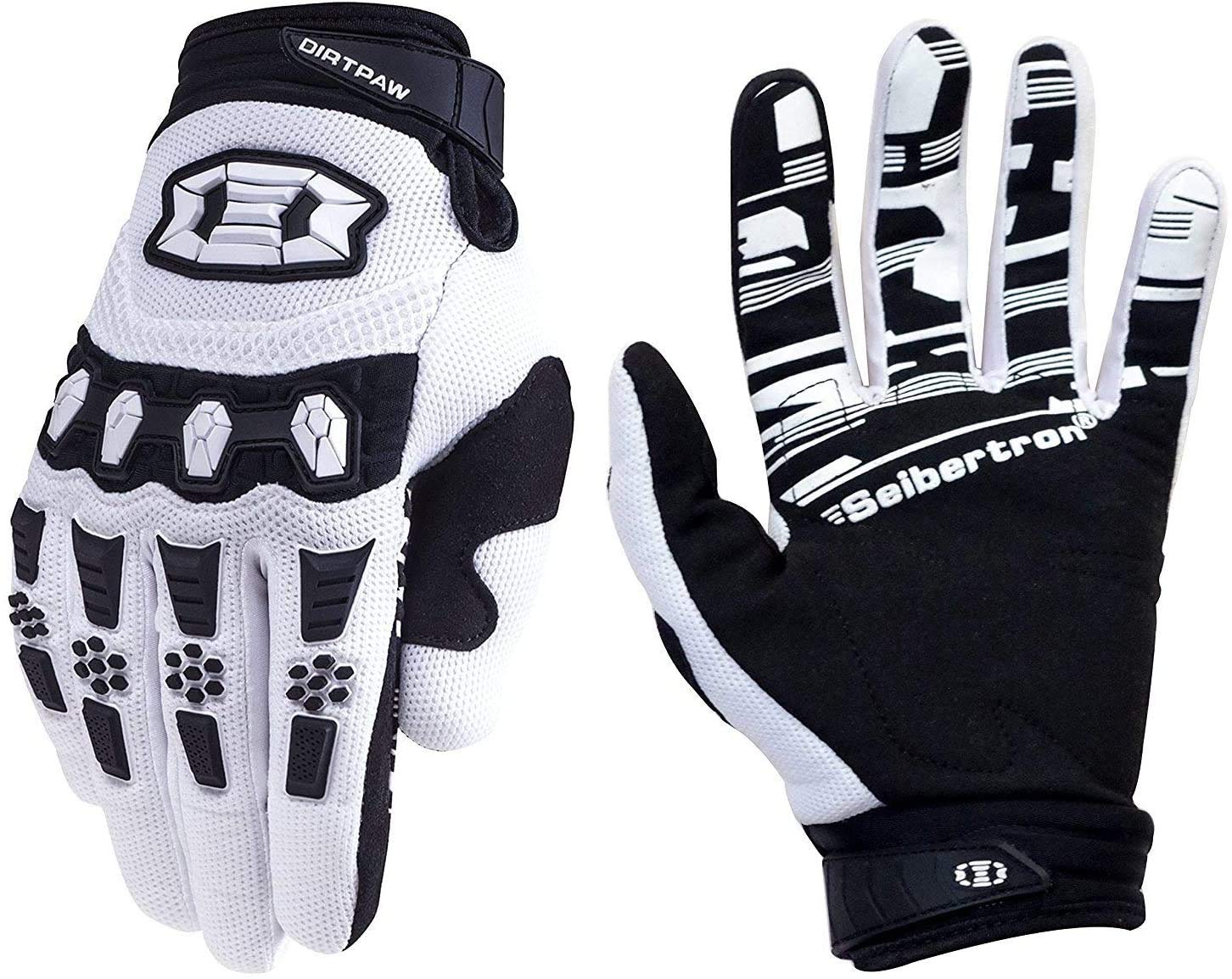 Seibertron Dirtpaw Unisex Bmx Mx Atv Mtb Racing Gloves - Full Finger Glove For Motocross And Mountain Biking With Touchscreen Wh