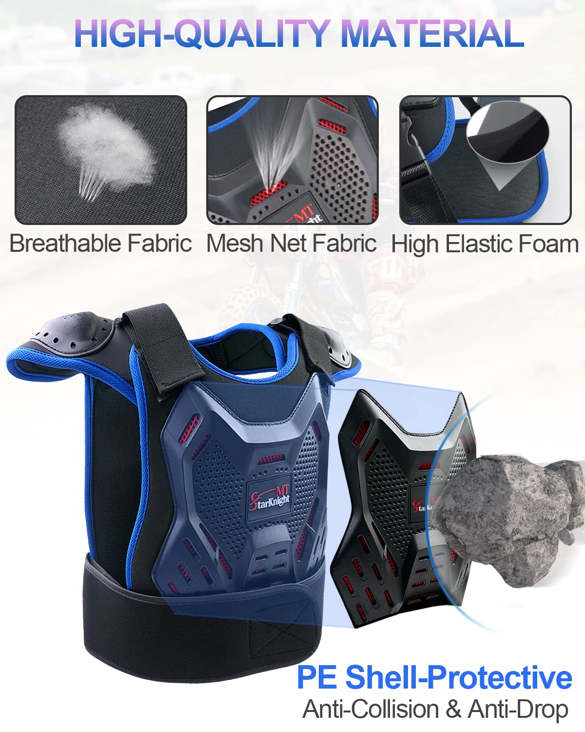 StarknightMT Kids Motorcycle Armor Suit - Youth Motocross Protector, Knee & Elbow Pads, Blue, Model AAX027, Polyethylene (PE)