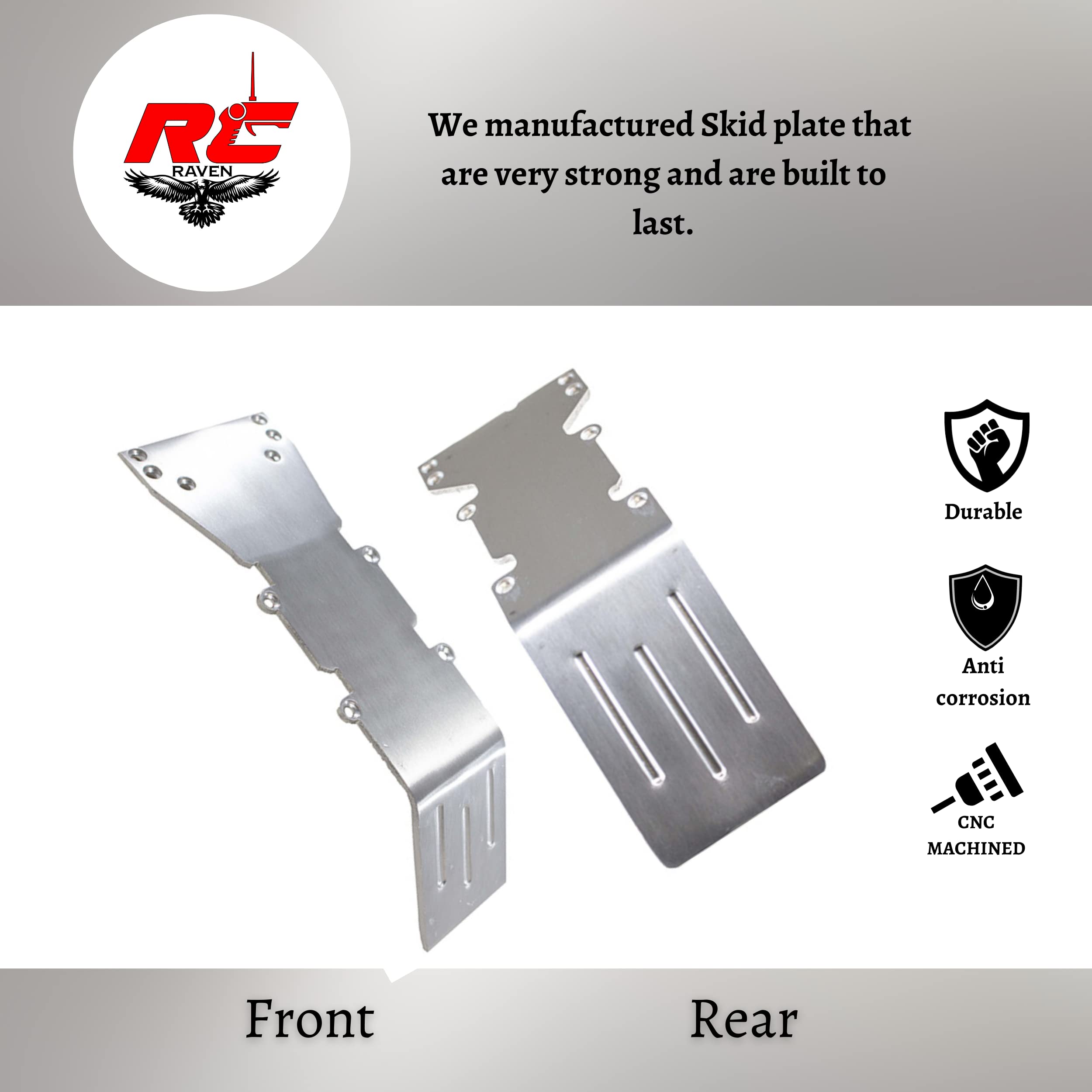 Rc Raven Rc Car Skid Plate For T-Maxx And E-Maxx Brushed Aluminum Skid Plate Front And Rear With A Set Of Brushed Aluminum Bumpe