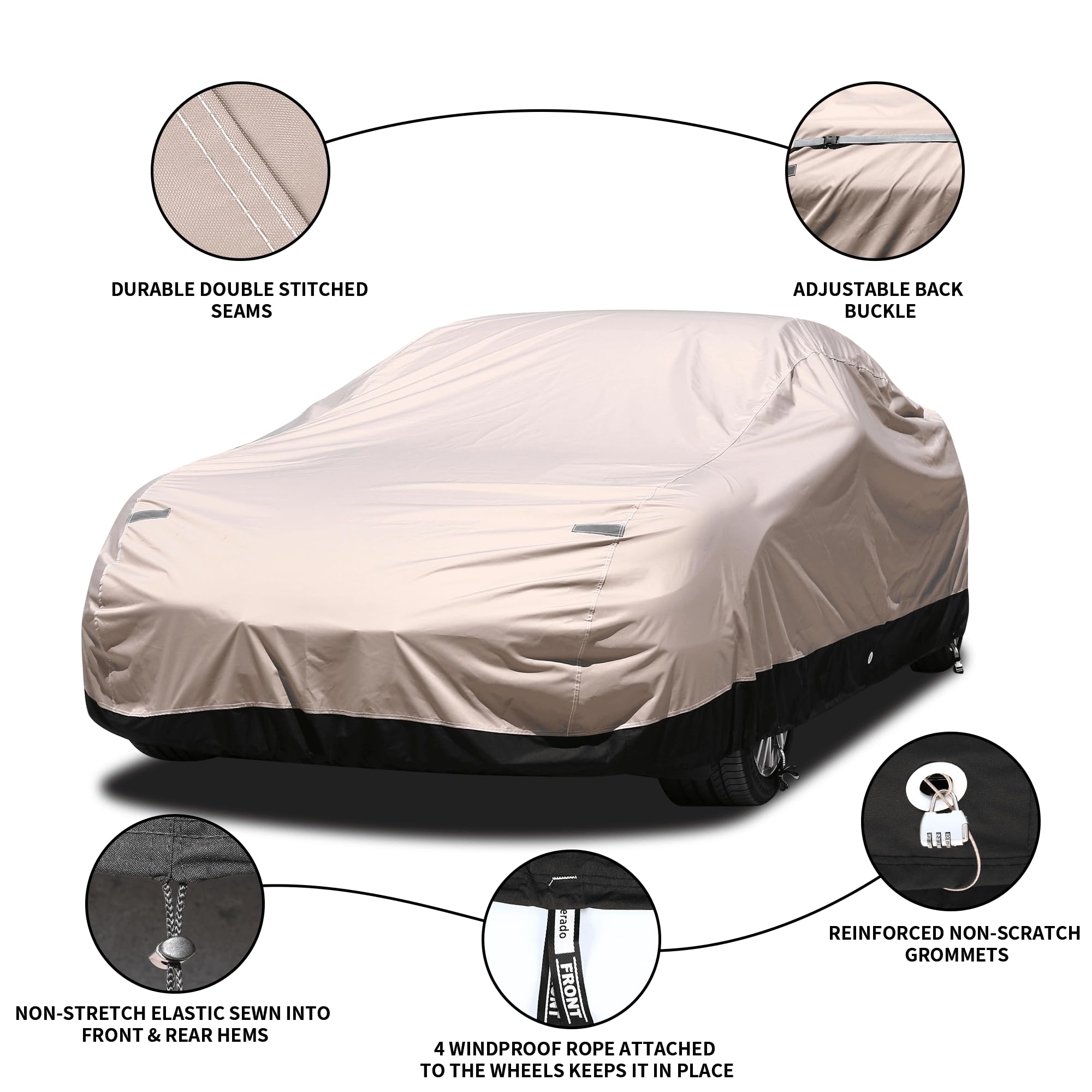 Coverado Car Cover Waterproof All Weather, Car Cover For Sedan Sport Car With Locking Cable, Outdoor Car Cover Rain Snow Uv Prot