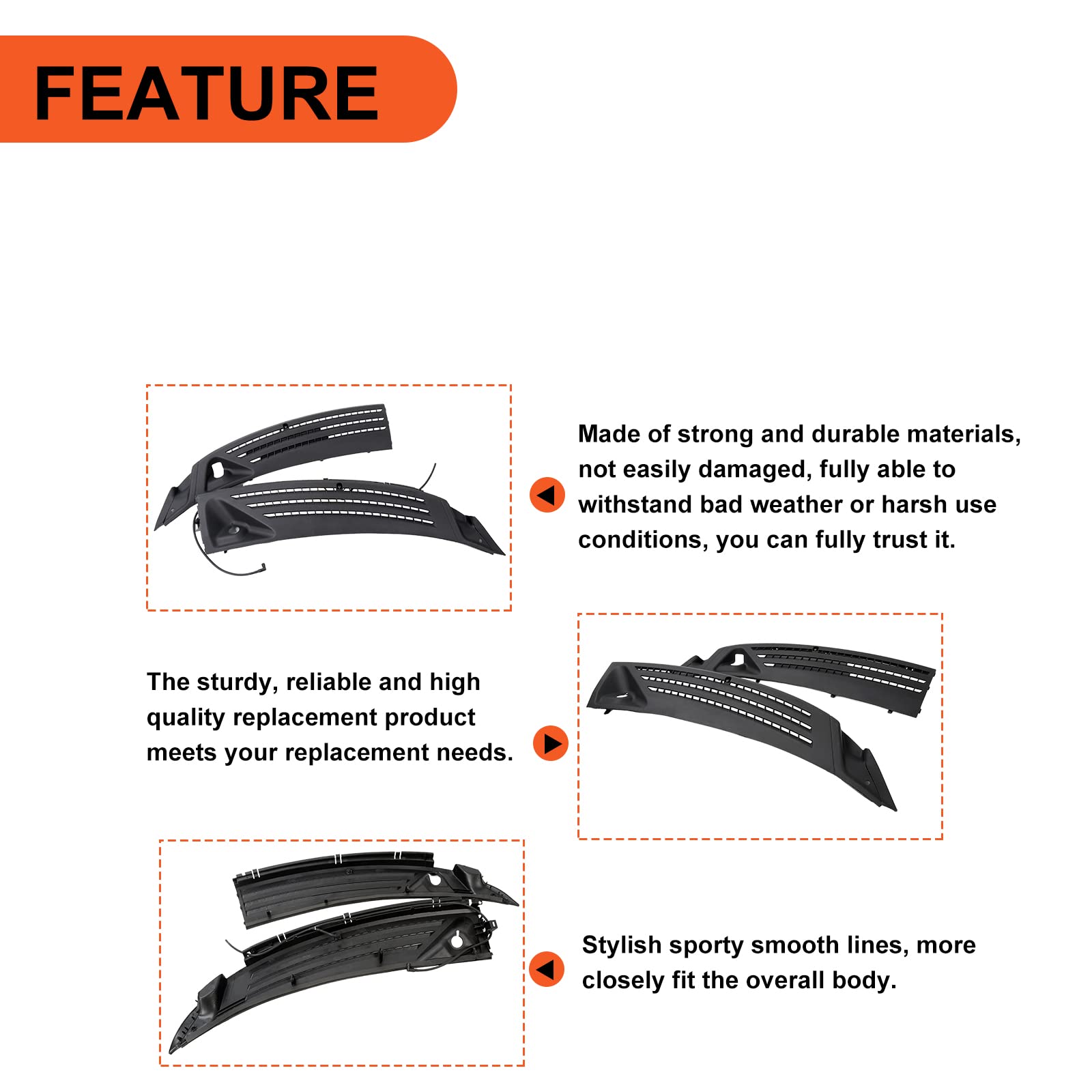 ECOTRIC Windshield Wiper Cowl Cover Panel for 2004-2008 Ford F150, 2006-2007 Lincoln Mark LT, Black, Medium, Plastic, Model CA-