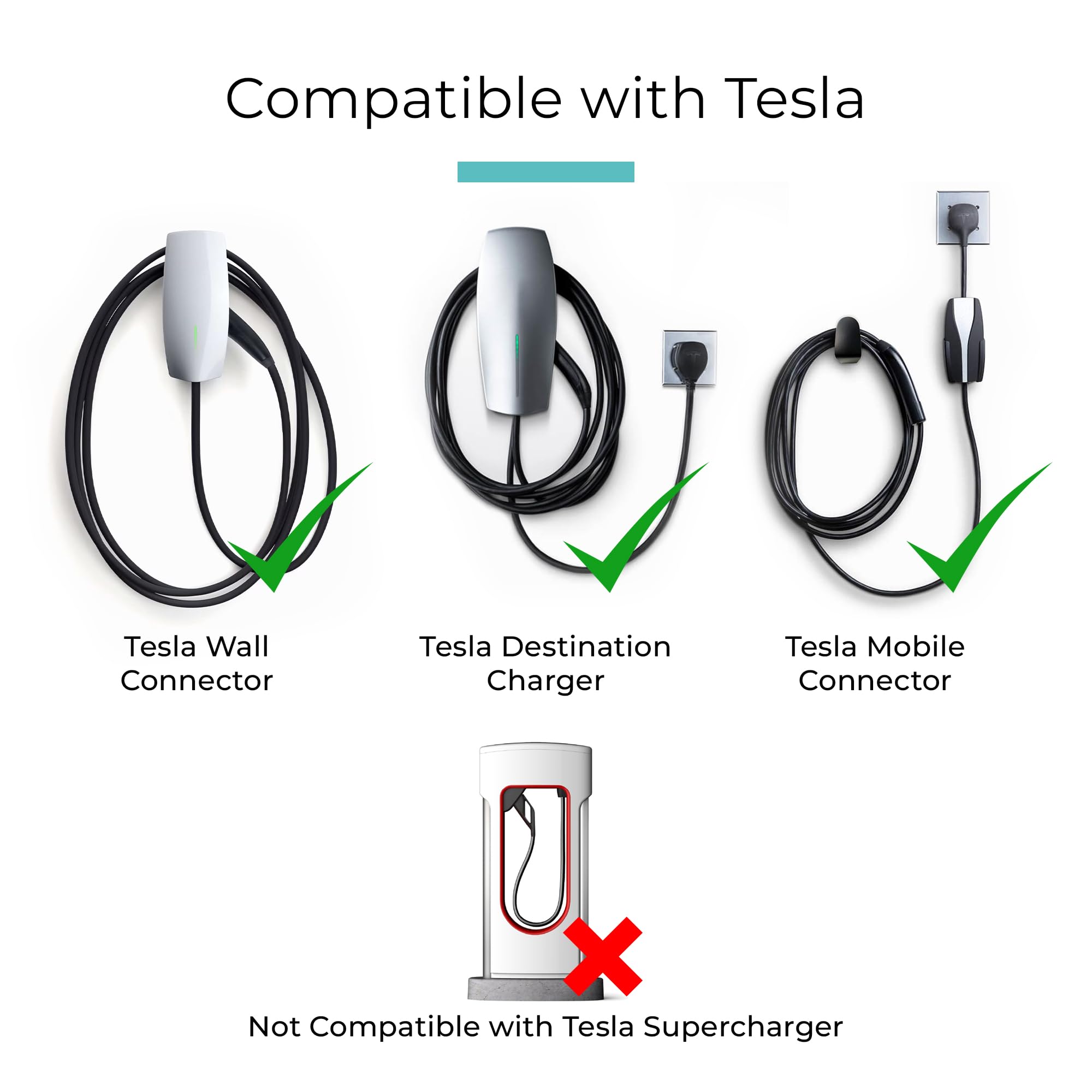Lectron J1772 to Tesla Charging Adapter, Max 48A, 250V, White - Compatible with Tesla Connectors and Destination Chargers