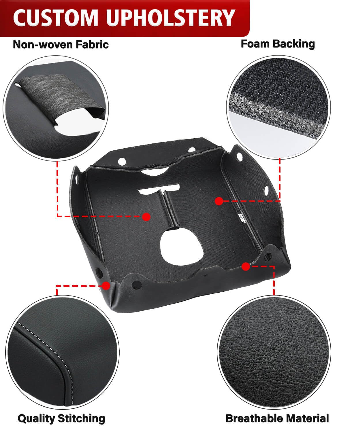 KBH Center Console Armrest Cover for Chevy Silverado & GMC Sierra 2020-2026, Jump Seat, Vinyl Black, Anti-Scratch