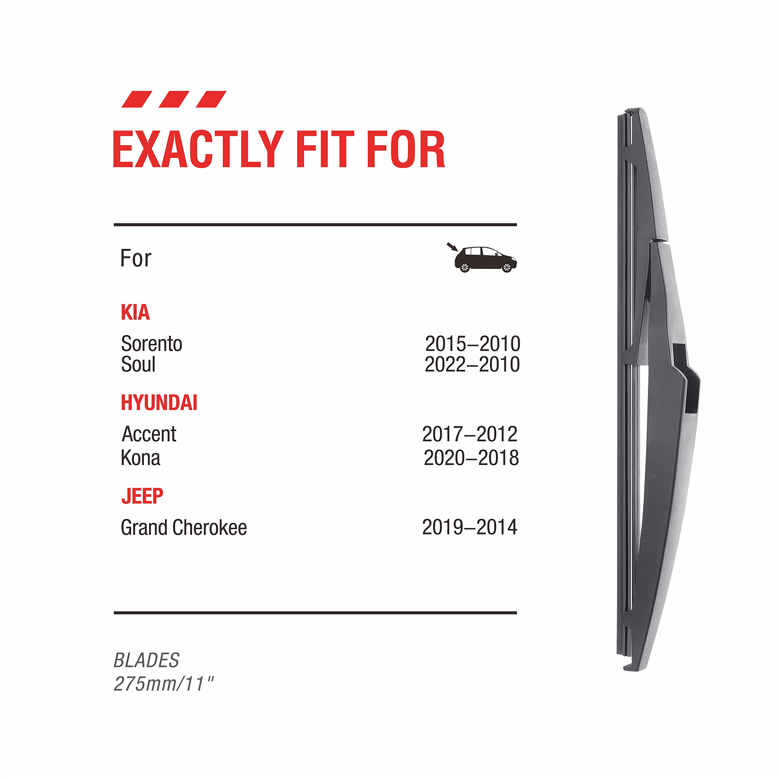 Berg Regen Rear Wiper Blades 11 Inch (11-A), Replacement For Grand Cherokee 2021-2014,Sorento 15-10, Soul 19-10, Hhr 11-06, Acce