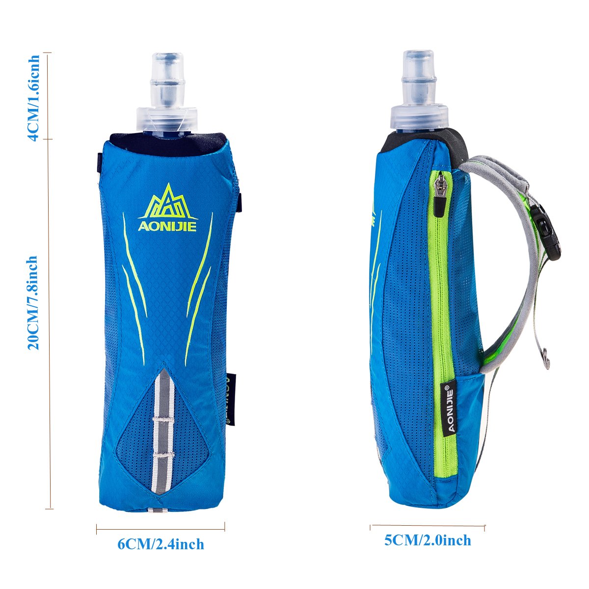 Geila Handheld Water Bottle For Running, 17 Oz Grip Handheld Bottle With Hand Strap Hydration Pack, Sport Soft Flask (Blue)