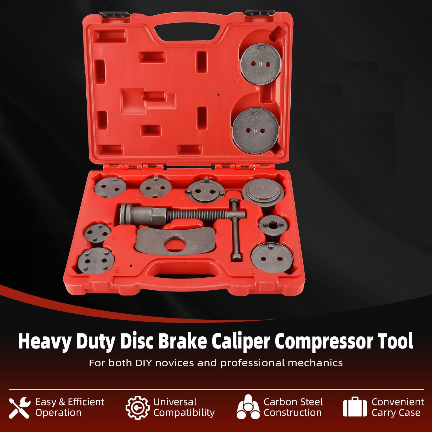 8MILELAKE 12pcs Disc Brake Caliper Compression Wind Back Tool Kit, Heavy Duty Brake Piston Caliper Compression Tool Set for Brak