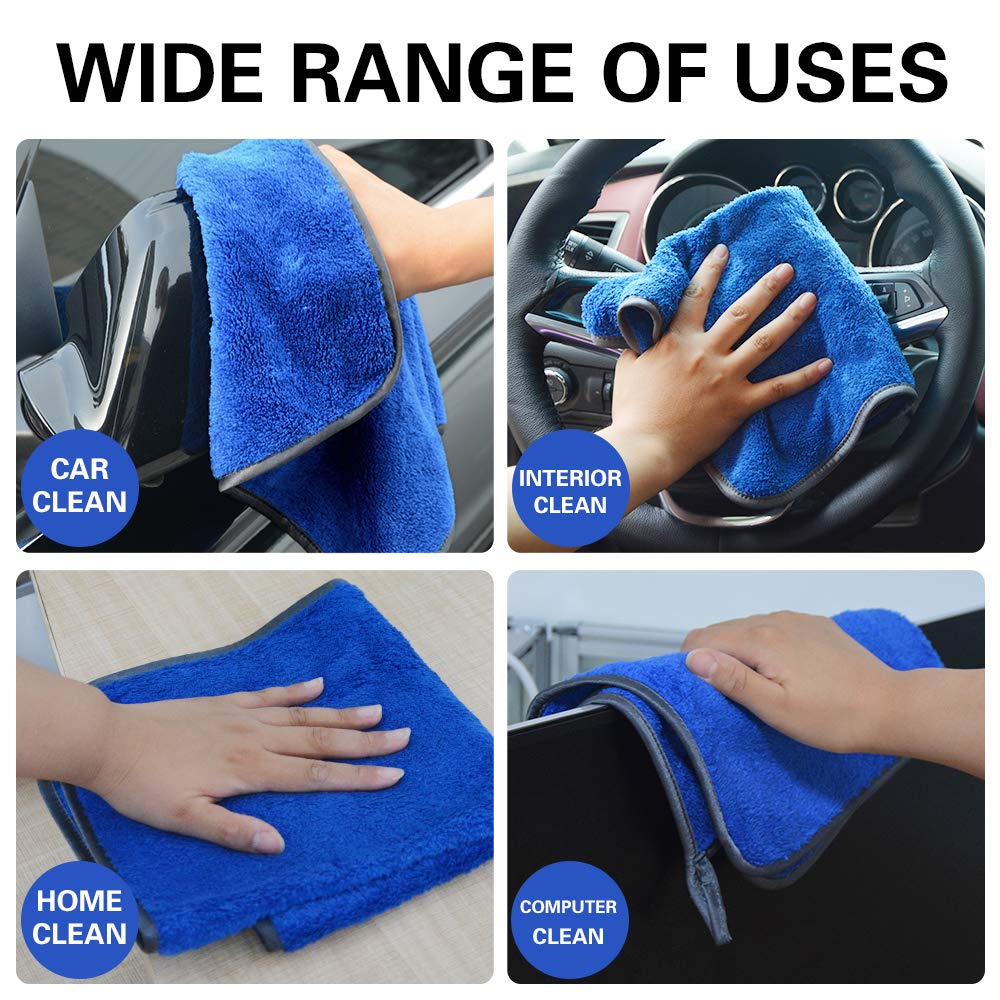 Sinland Microfiber Car Drying Towels Ultra Absorbent Car Wash Cleaning Auto Detailing Towels 380Gsm 16Inch X 24Inch 6Pack Blue