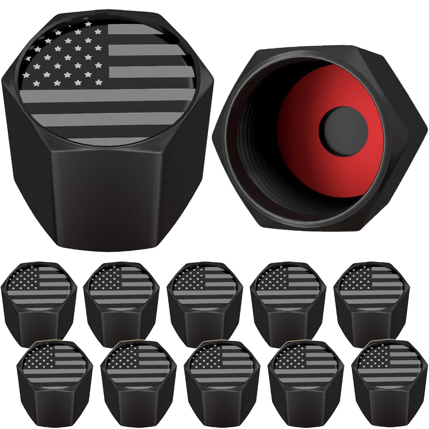 Samikiva American Flag Tire Valve Stem Caps, Usa With O Rubber Ring, Universal Stem Covers For Cars, Suvs, Bike, Bicycle, Trucks