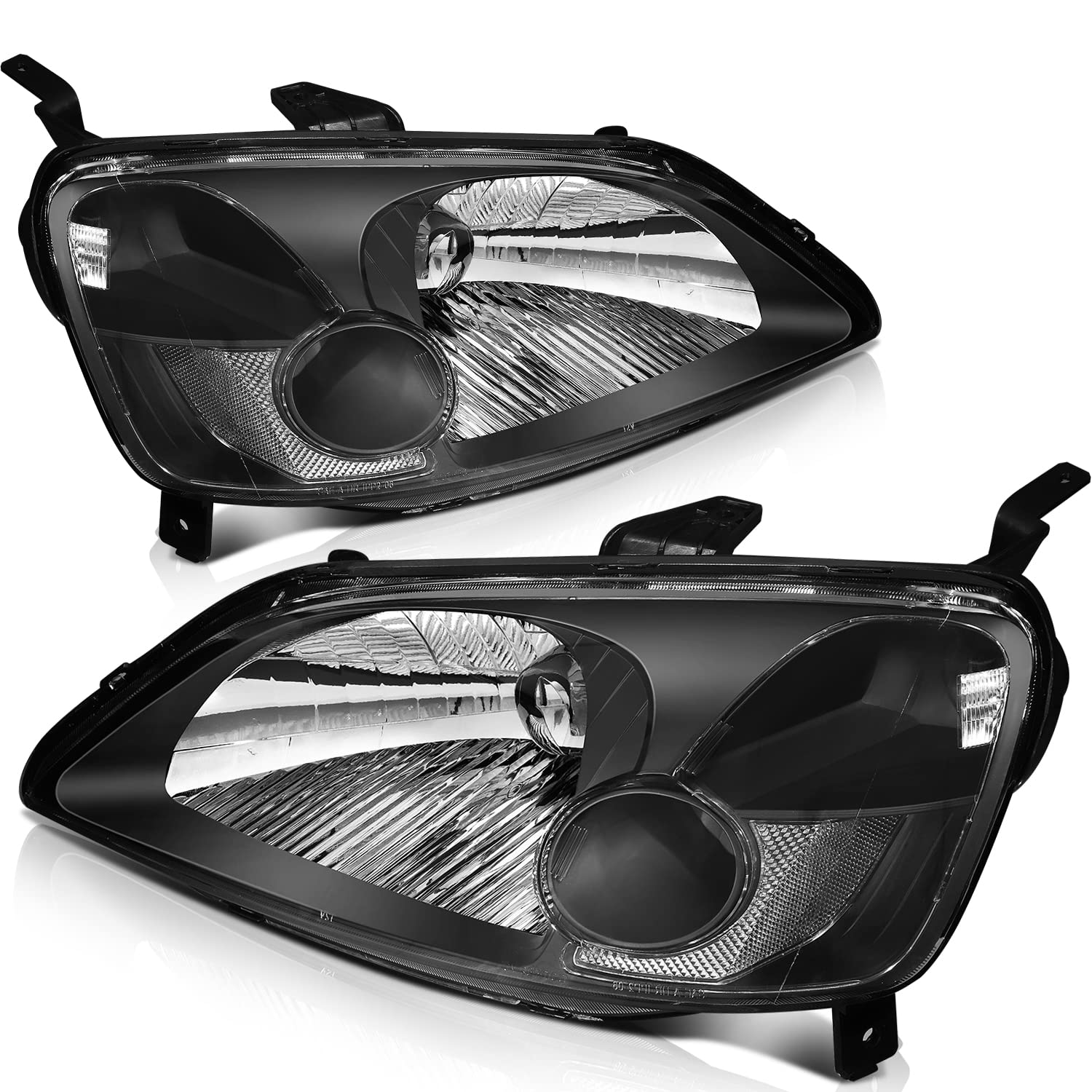 OCPTY Headlight Assembly Replacement For Honda Civic 2001-2003 Black Housing Clear Reflector Clear Lens Bulbs Not Included Pair