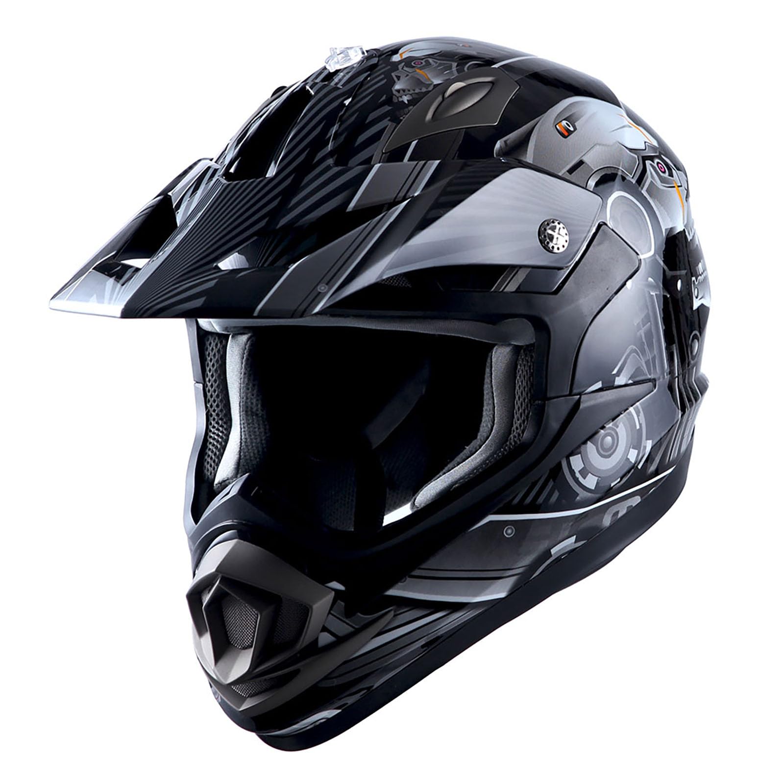 1Storm Adult Motocross Helmet HGXP14B, X-Large, Skull Black, Off Road MX BMX ATV Dirt Bike