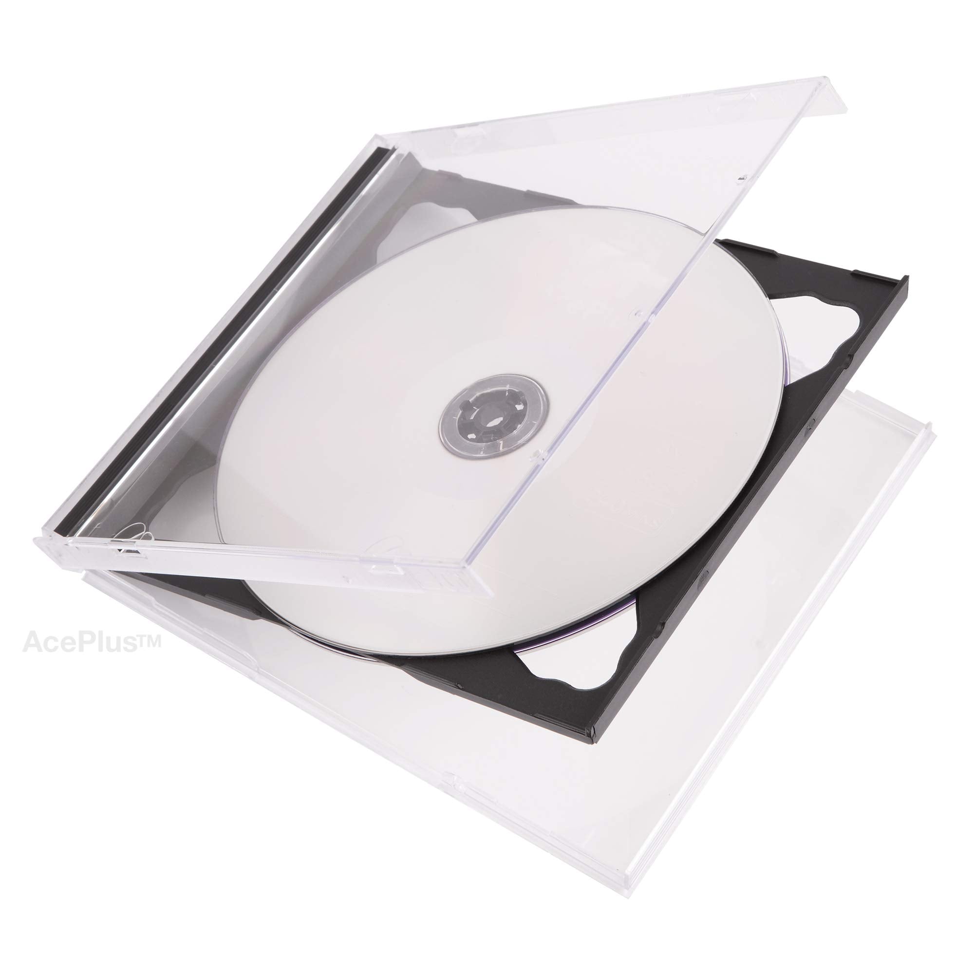 Aceplus Black Double Cd Jewel Cases Assembled In 10.4Mm Standard Size With 2-Disc Hinge Tray (50-Pack)