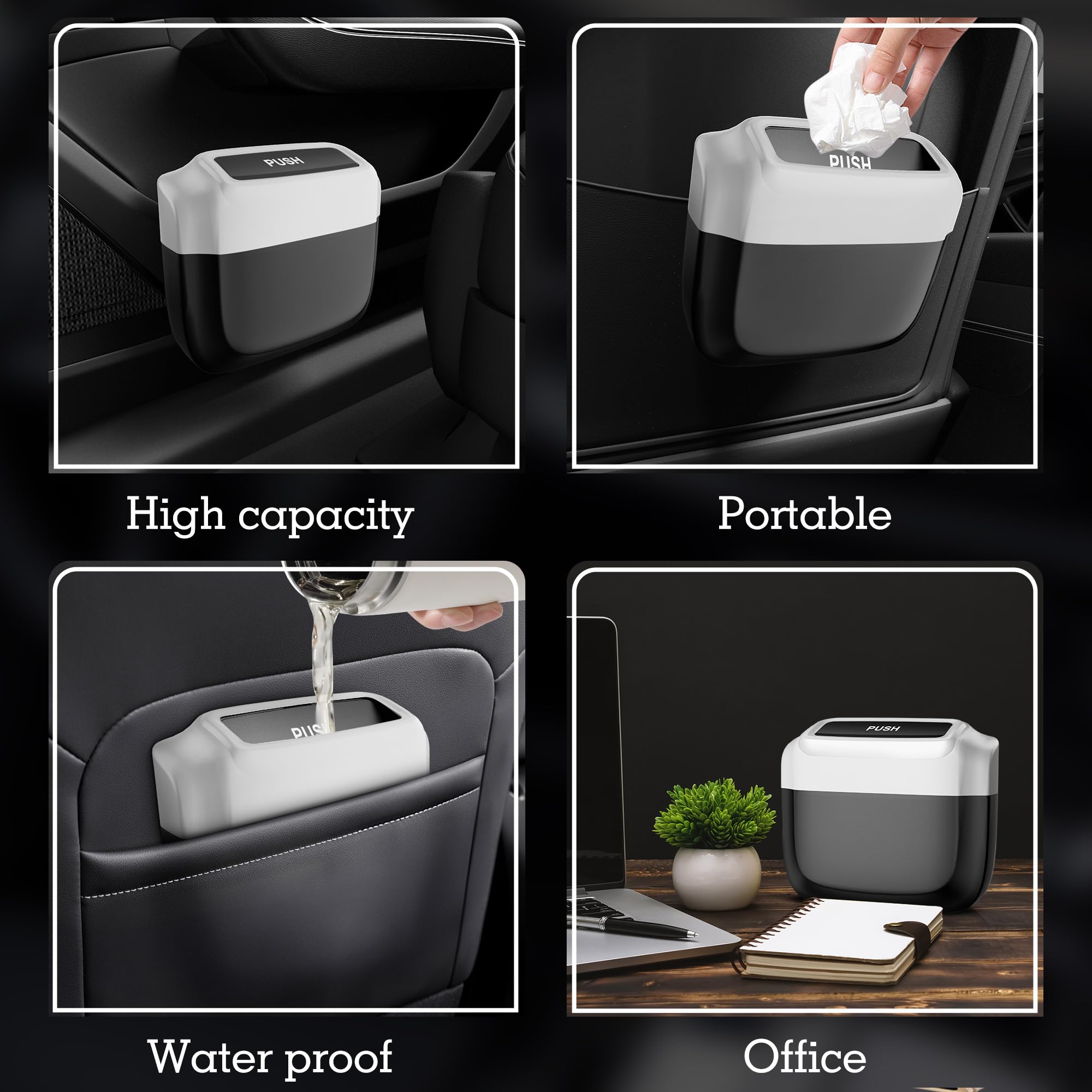 Oudew 2 Packs Car Trash Can With Lid,Built-In Storage Garbage Bag,Leakproof Vehicle Trash,Car Accessories For Interior,Mini Garb