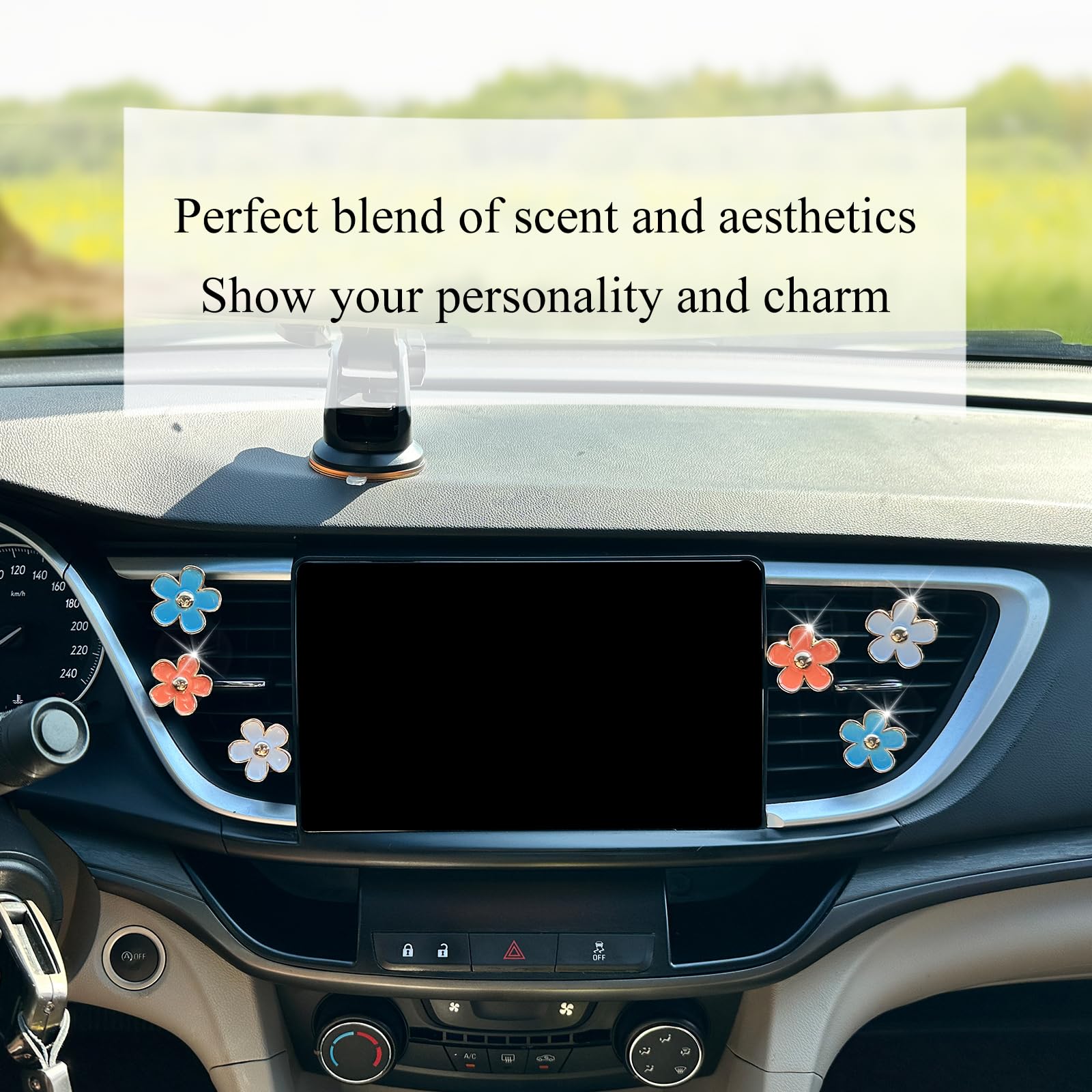 Oriesse 6Pcs Flowers Car Air Freshener Vent Clips,Blue Orange White Daisy Air Vent Clip Car Accessories For Women,3.3Cm/3Cm Flow