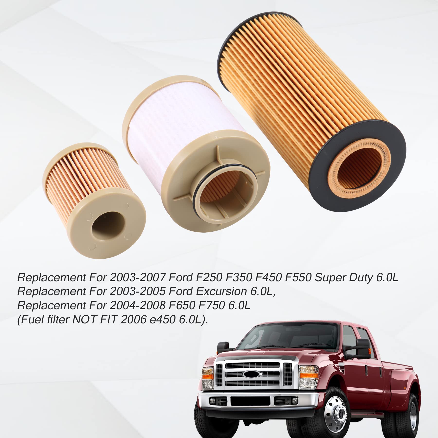 CARMOCAR FD4616 Fuel Filter and FL2016 Oil Filter Replacement for 2003-2007 Ford F250 F350 F450 F550 Super Duty 6.0L 2003-2005 E