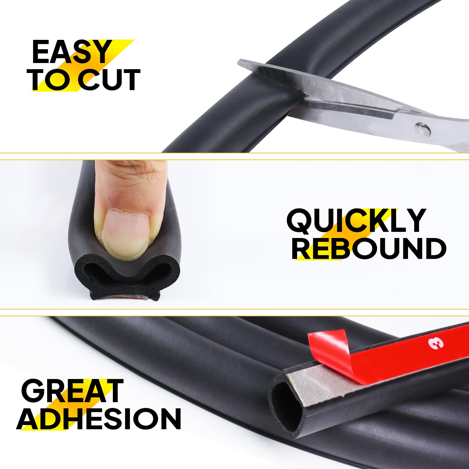 GoldWheel 3/4''  3/4'' D-Shape Weather Stripping 8FT Heavy Duty Bulb Seal Car Door Window Rubber Seal Strip Hollow Gasket Weathe