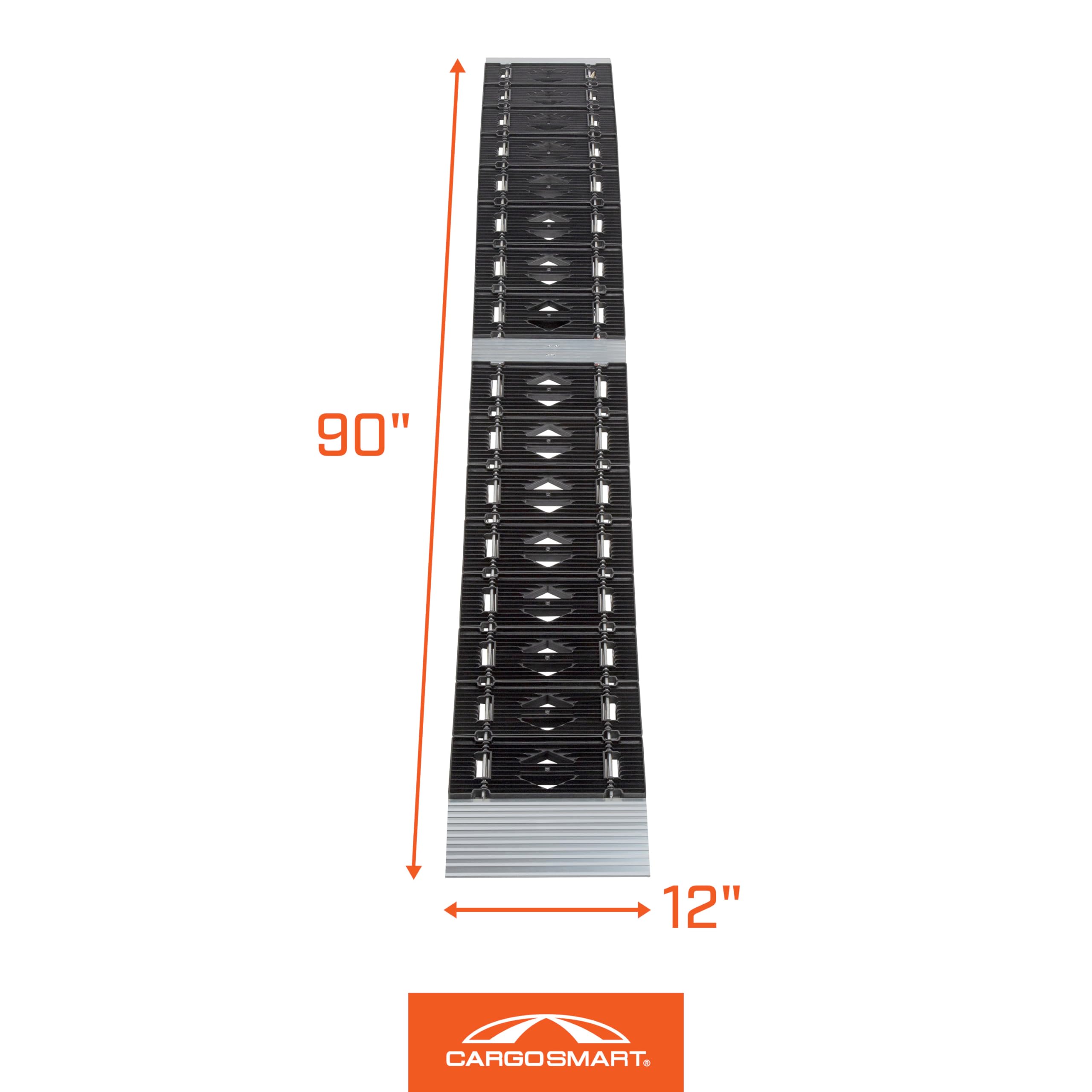 CARGOSMART LED Hybrid S-Curve Loading Ramp, 1,500lb Capacity, 12" W x 90" L, Aluminum with LED Lights, 1 Pack - Black