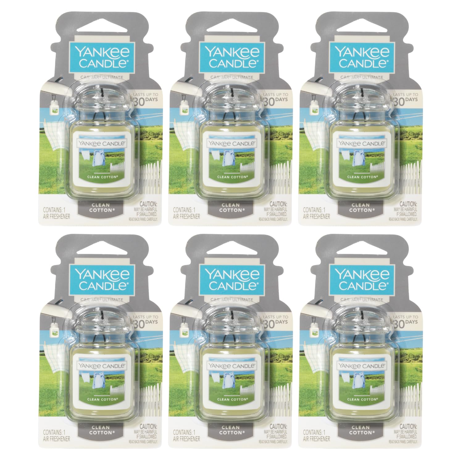 Yankee Candle Car Air Fresheners, Hanging Car Jar Ultimate, Neutralizes Odors Up To 30 Days, Clean Cotton, 0.96 OZ (Pack of 6)