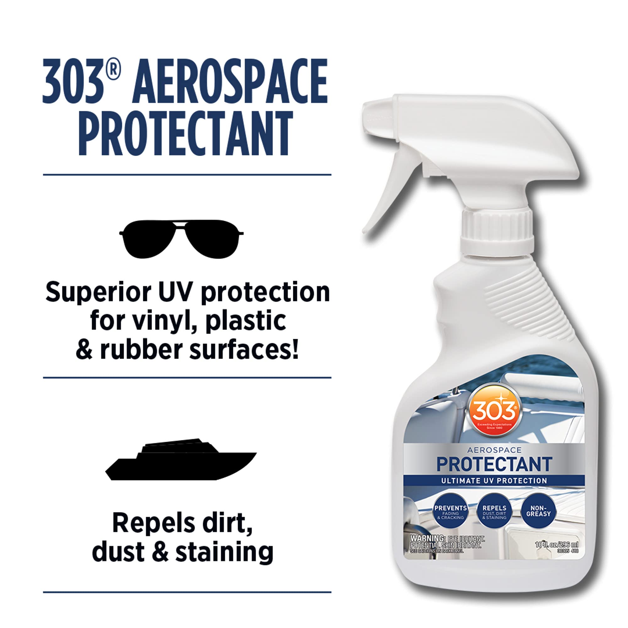 303 Products Marine Aerospace Protectant - UV Protection, Repels Dust & Stains, Smooth Matte Finish - 10 Fl Oz - Model 30305 - White