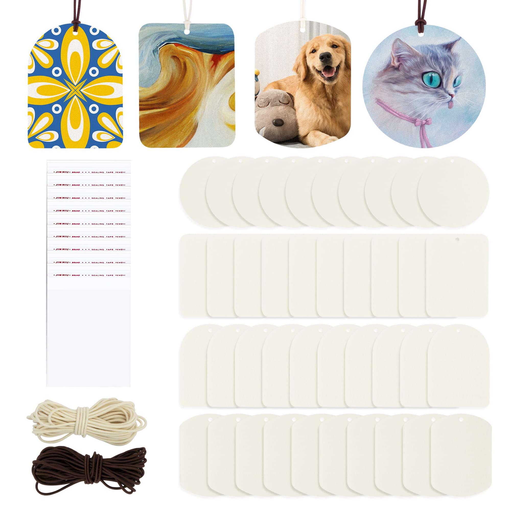 Temlum 40 Pcs Sublimation Blanks Products With Elastic Rope, Clear Bag, Sublimation Blanks For Air Freshener Car Home Hanging De