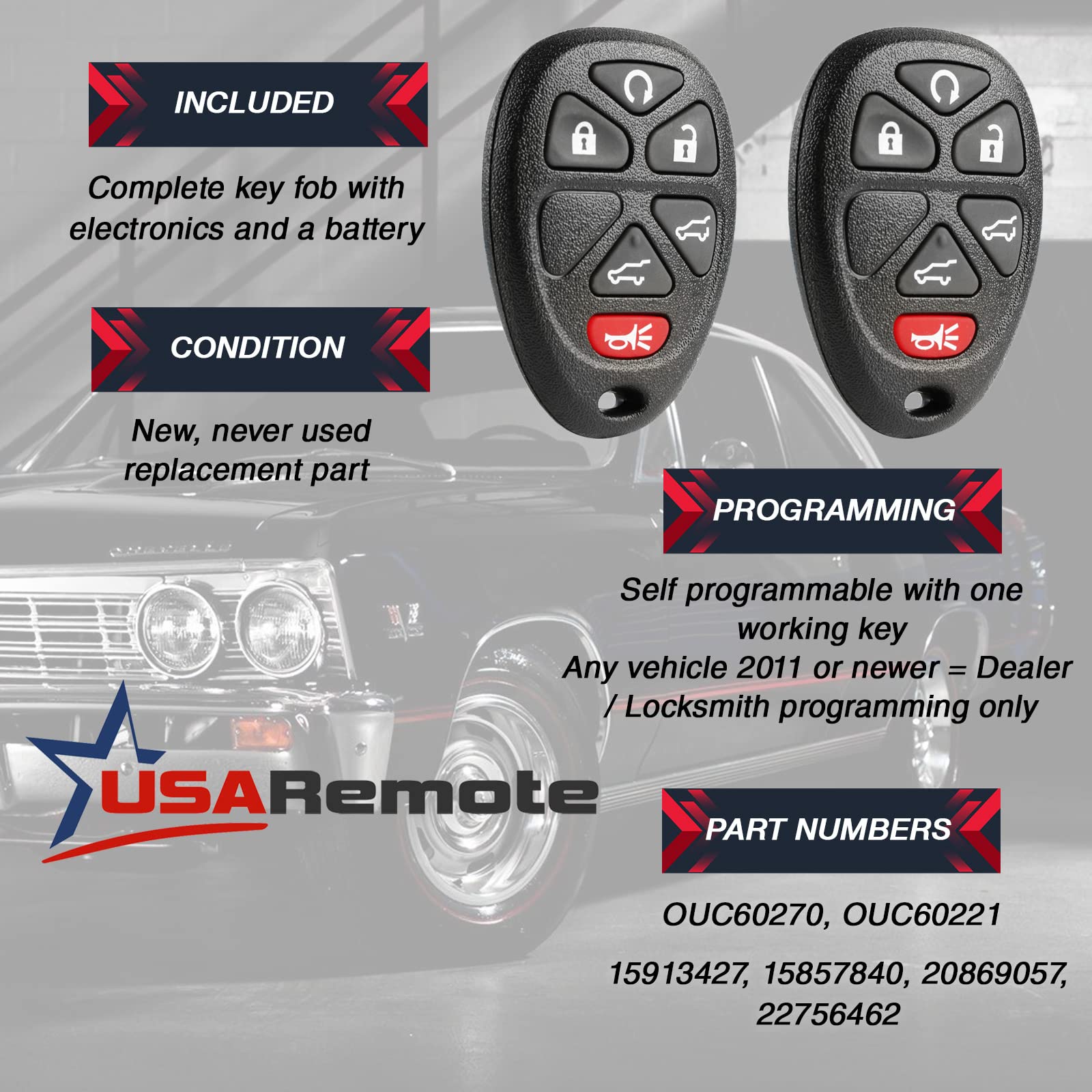 Car Key Fob Keyless Entry Remote fits 2007-2014 Chevy Tahoe Suburban / 2007-2014 Cadillac Escalade / 2007-2014 GMC Yukon (fits P
