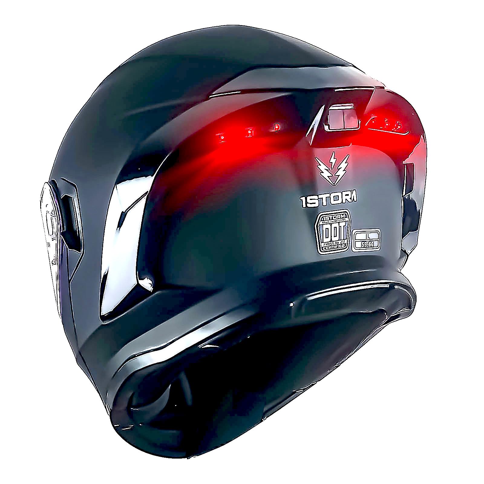 1Storm Motorcycle Modular Full Face Helmet, Large, Matte Black, Thermoplastic, Dual Visor, Rechargeable LED Tail Light