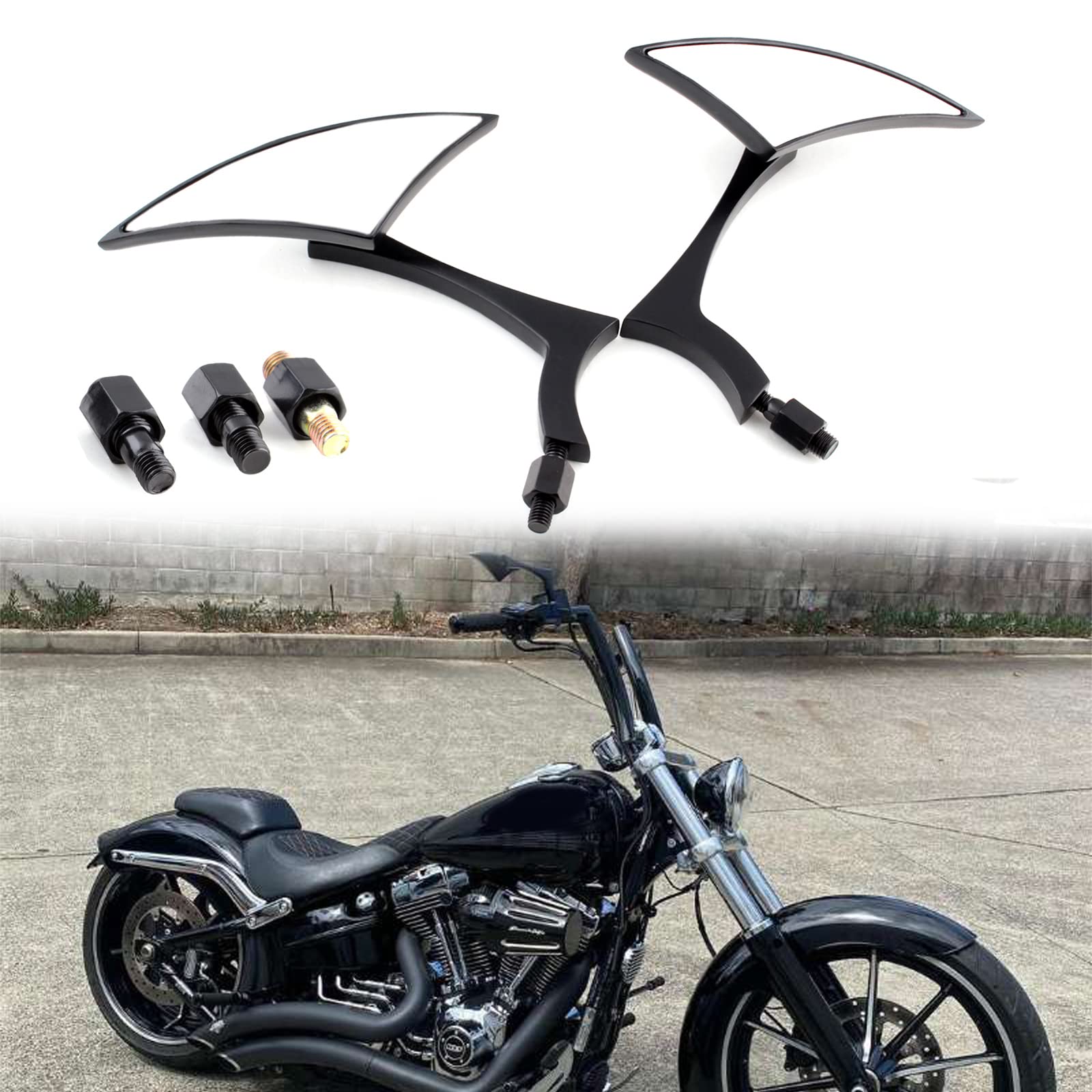 Rich Choices Black 8mm/10mm Motorcycle Side Mirrors - Glass Rear View for Cruiser, Chopper, Sportster, Softail, Street Bike, Scooter, Dirt Bike