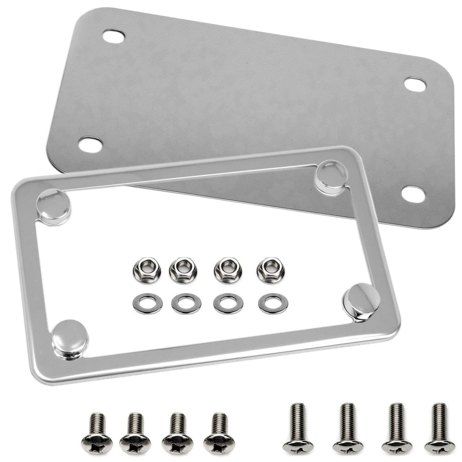 Lfparts Motorcycle Stainless Steel License Plate Frame + Motorcycle License Backing Plate Set