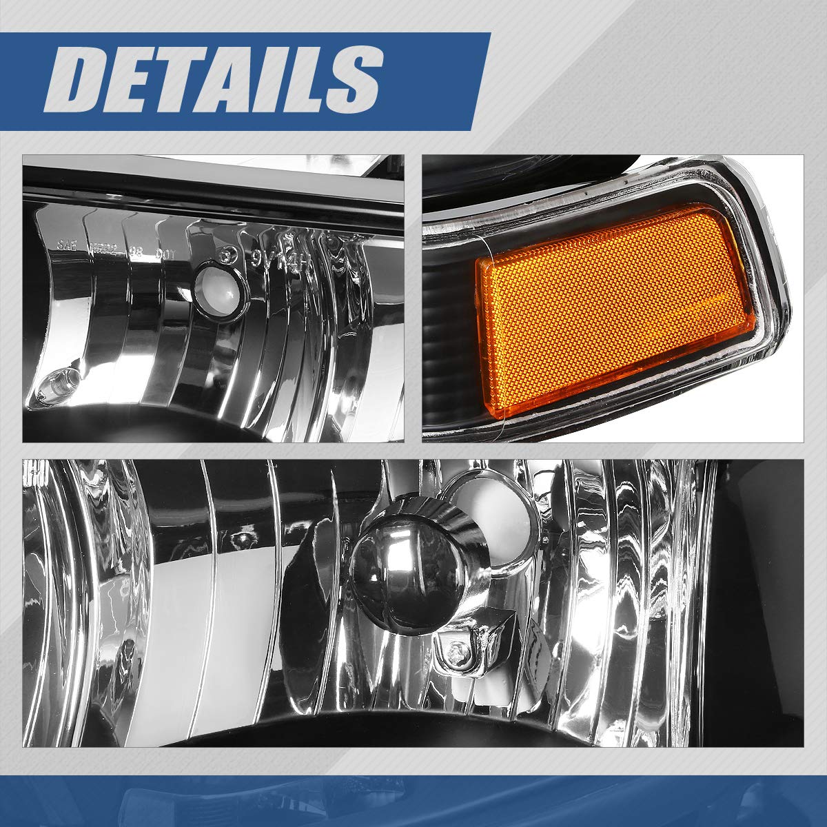 Auto Dynasty Headlights Assembly Bumper Lamps 4Pcs Factory Style Halogen Model Headlamps Replacement Compatible With Chevy S10 Blazer 1998-2004, Driver And Passenger Side, Black Housing Amber Corner