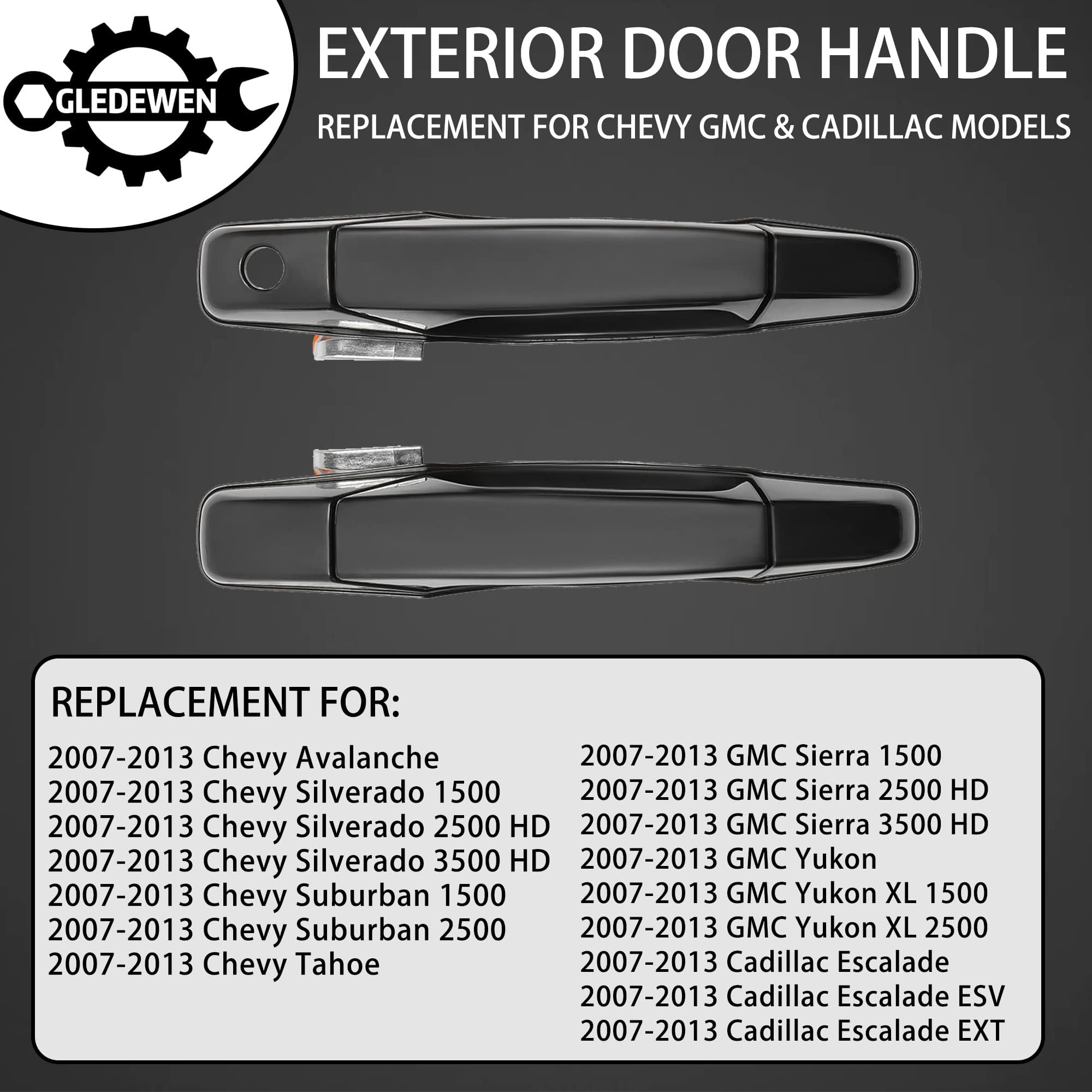 Gledewen Exterior Door Handle Set for 2007-2013 Chevy/GMC, Black, Front/Rear, Left/Right, Durable Plastic